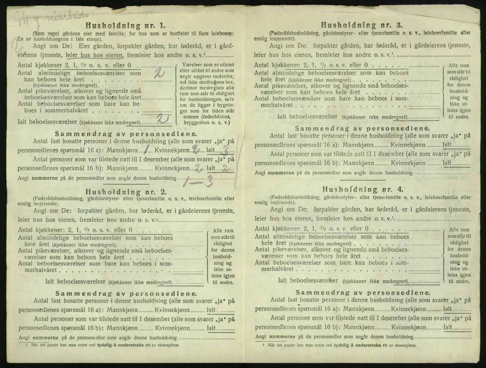 SAK, 1920 census for Vegårshei, 1920, p. 143