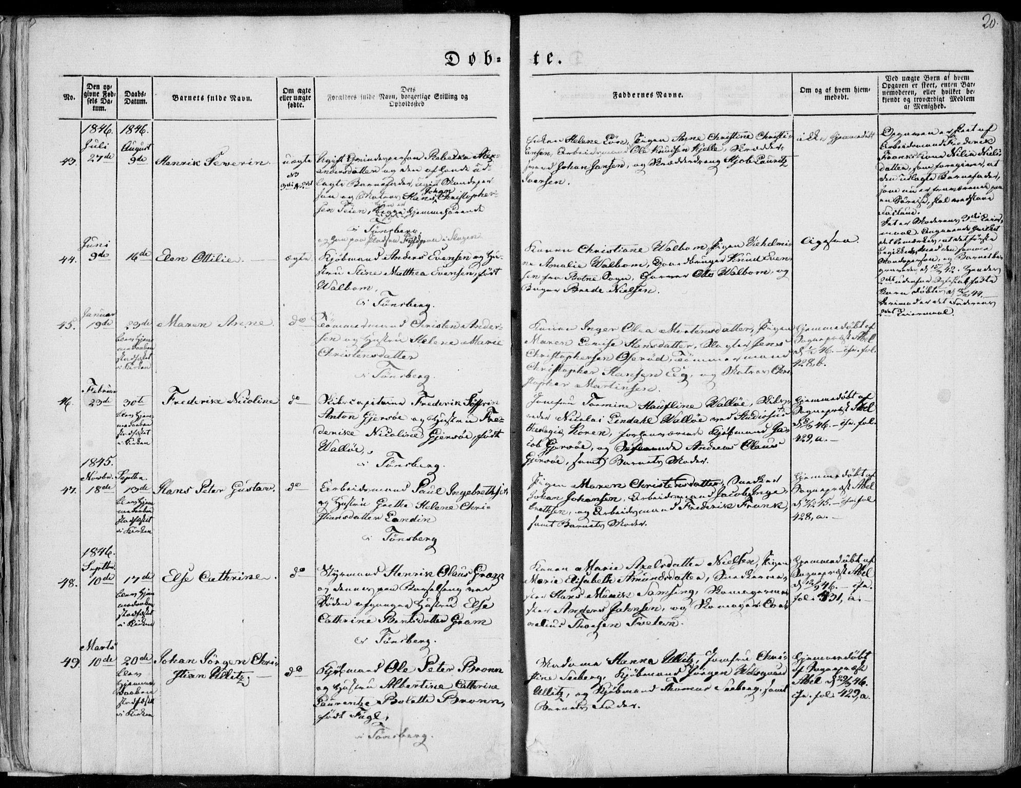 Tønsberg kirkebøker, AV/SAKO-A-330/F/Fa/L0007: Parish register (official) no. I 7, 1845-1854, p. 20