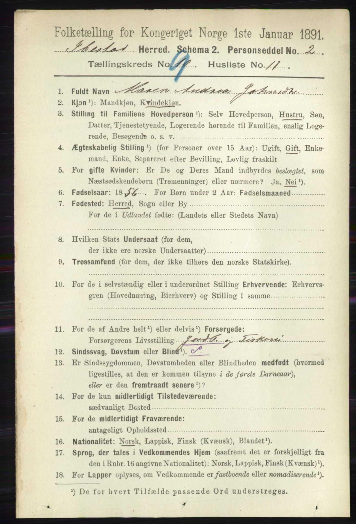 RA, 1891 census for 1917 Ibestad, 1891, p. 6050