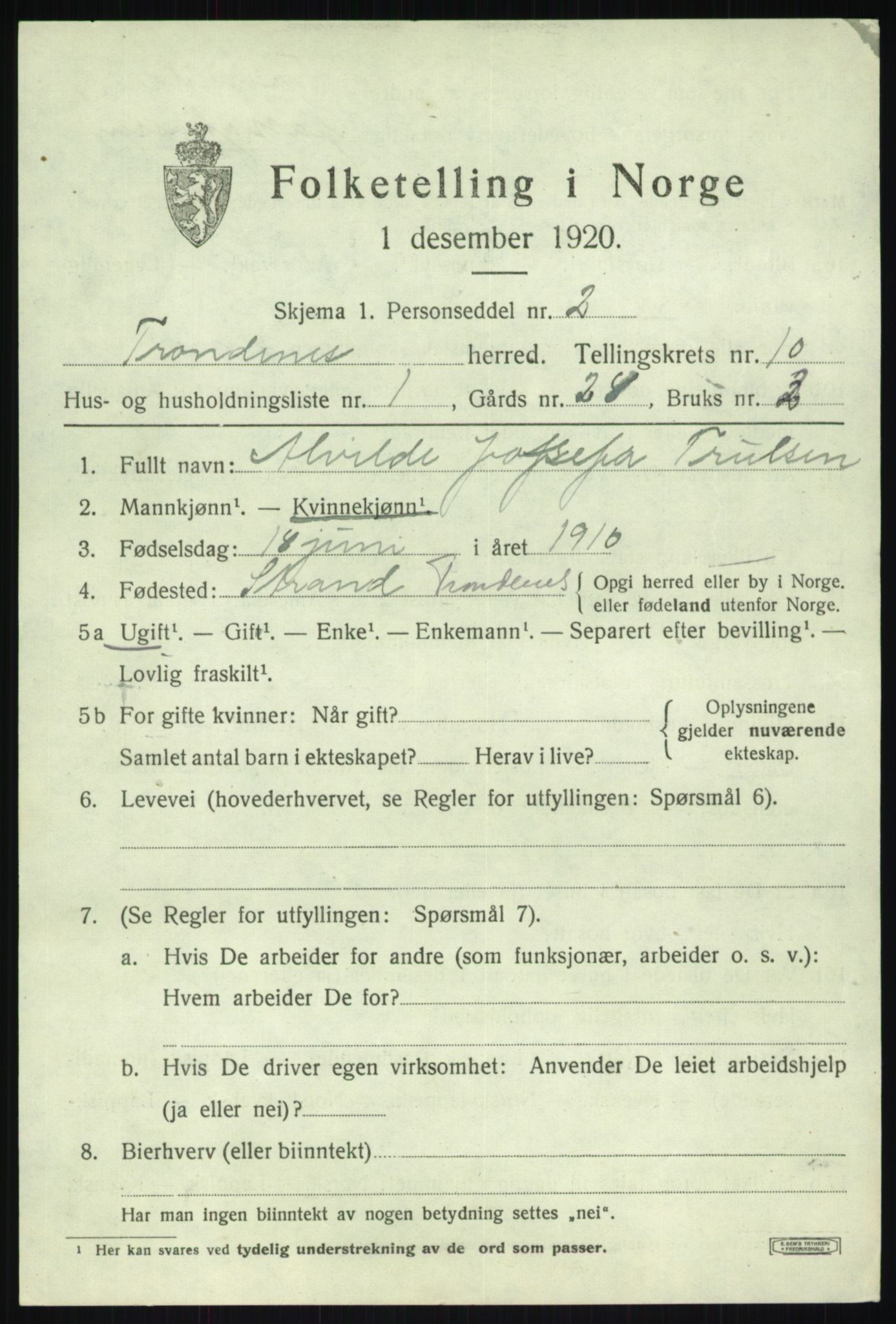 SATØ, 1920 census for Trondenes, 1920, p. 7995