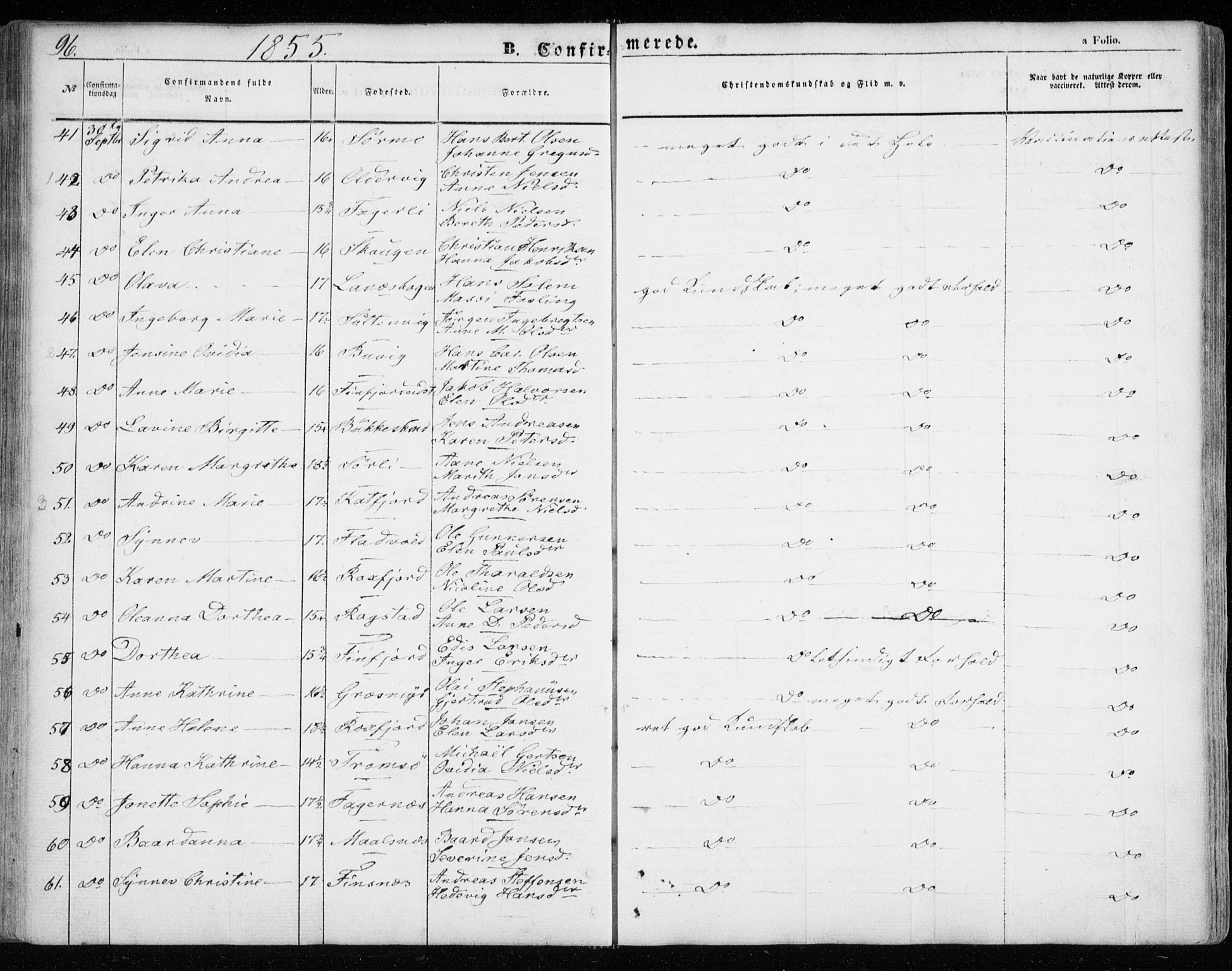 Lenvik sokneprestembete, SATØ/S-1310/H/Ha/Haa/L0007kirke: Parish register (official) no. 7, 1855-1865, p. 96