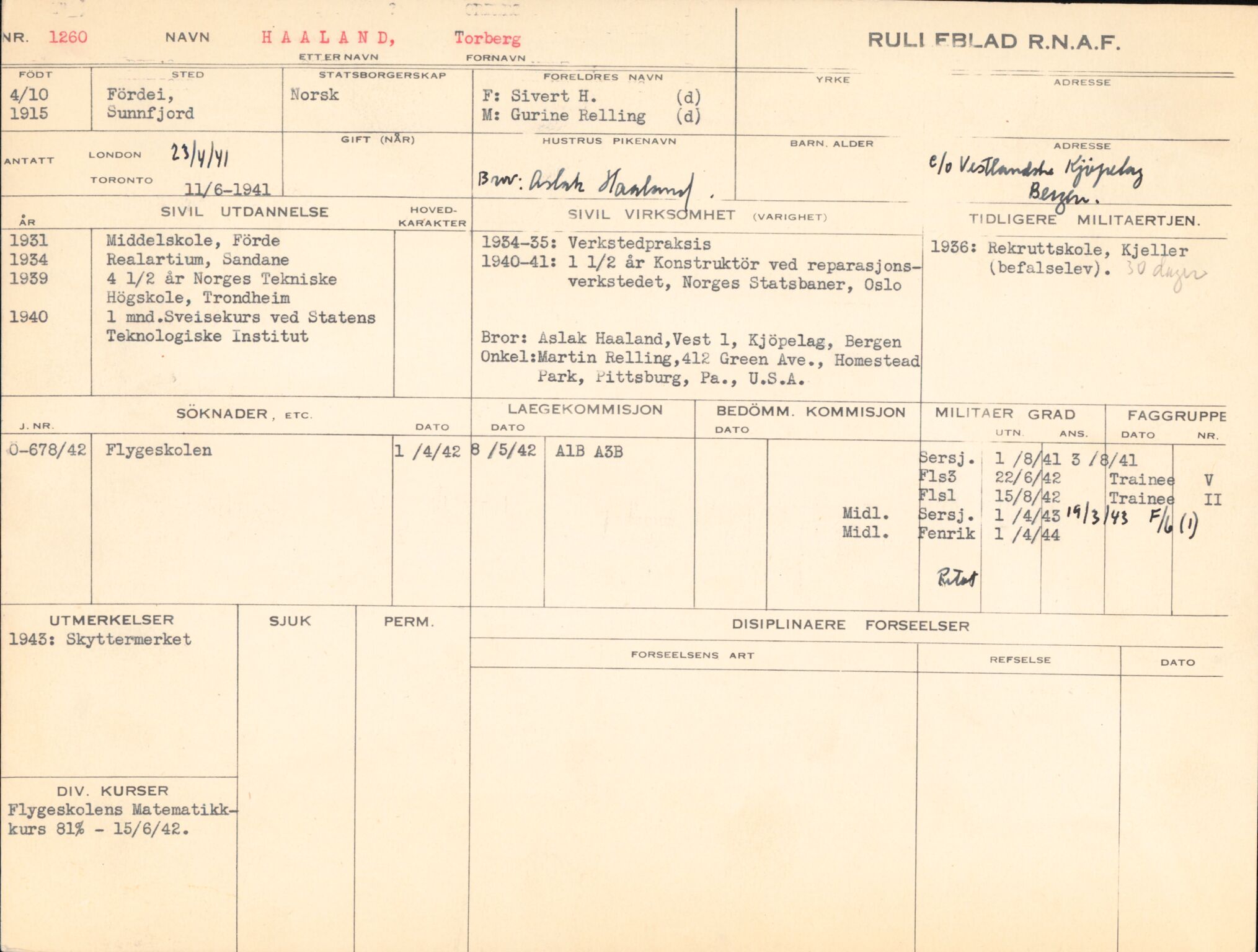 Forsvaret, Forsvarets overkommando/Luftforsvarsstaben, RA/RAFA-4079/P/Pa/L0041: Personellpapirer, 1915, p. 42