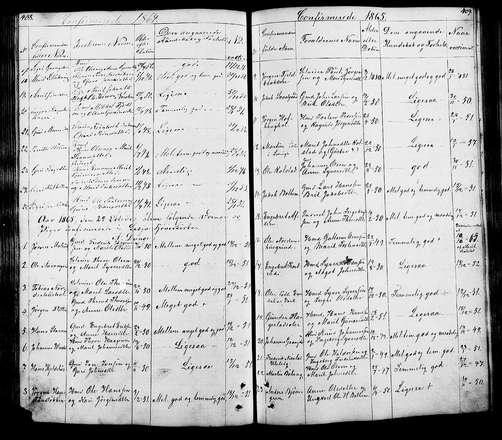 Lesja prestekontor, SAH/PREST-068/H/Ha/Hab/L0005: Parish register (copy) no. 5, 1850-1894, p. 408-409