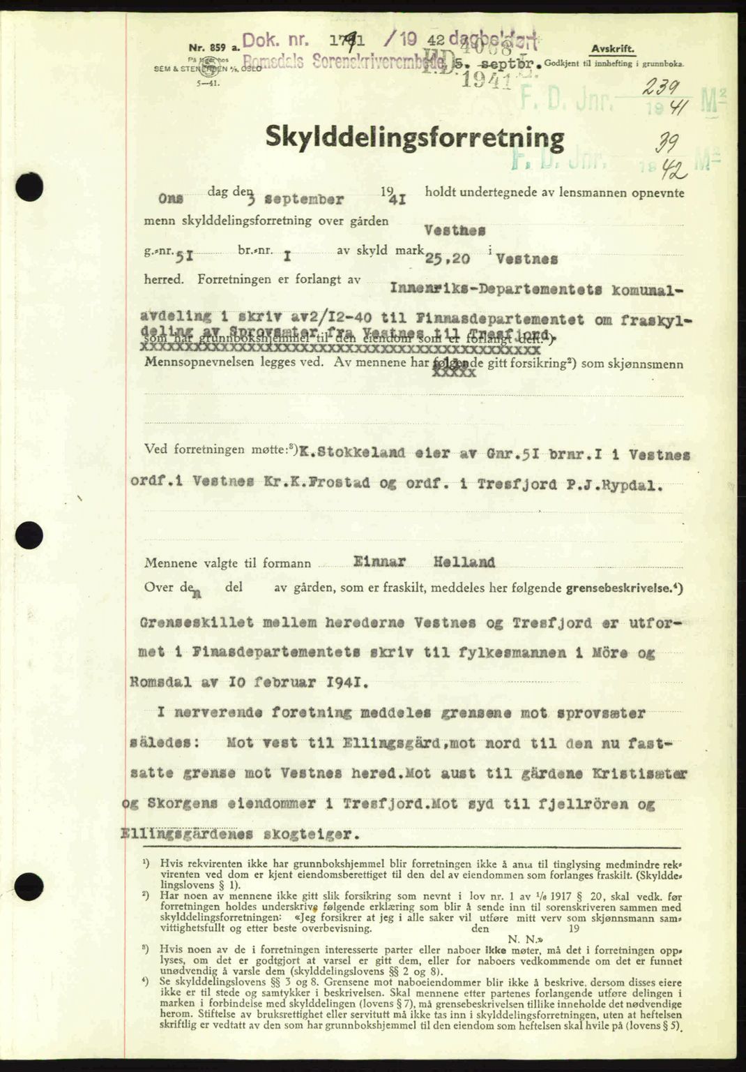 Romsdal sorenskriveri, AV/SAT-A-4149/1/2/2C: Mortgage book no. A12, 1942-1942, Diary no: : 1791/1942