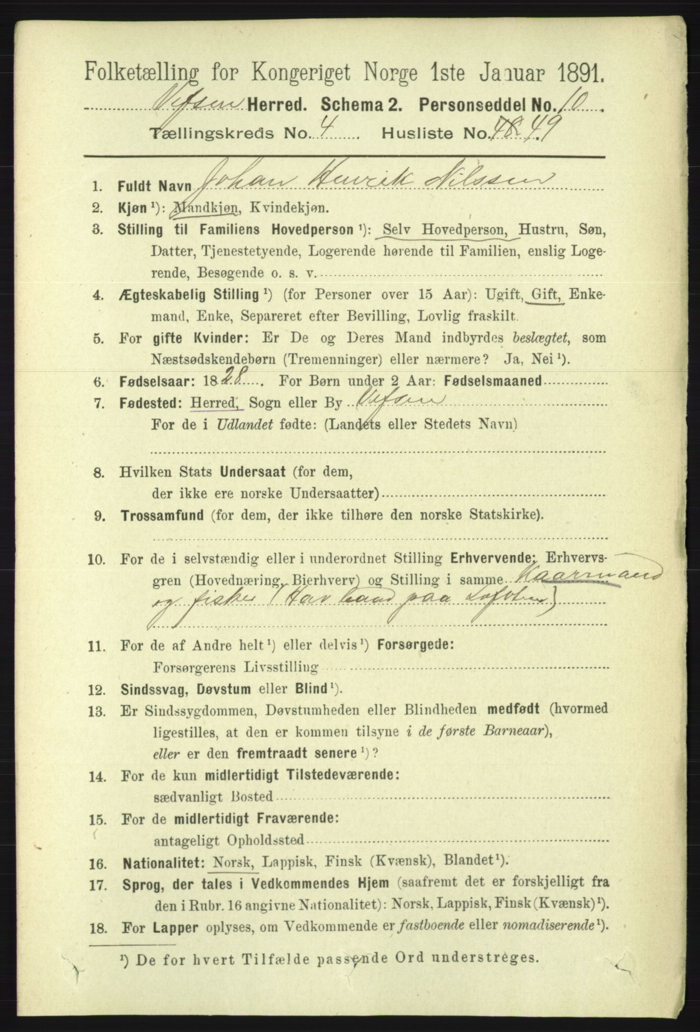 RA, 1891 census for 1824 Vefsn, 1891, p. 1994