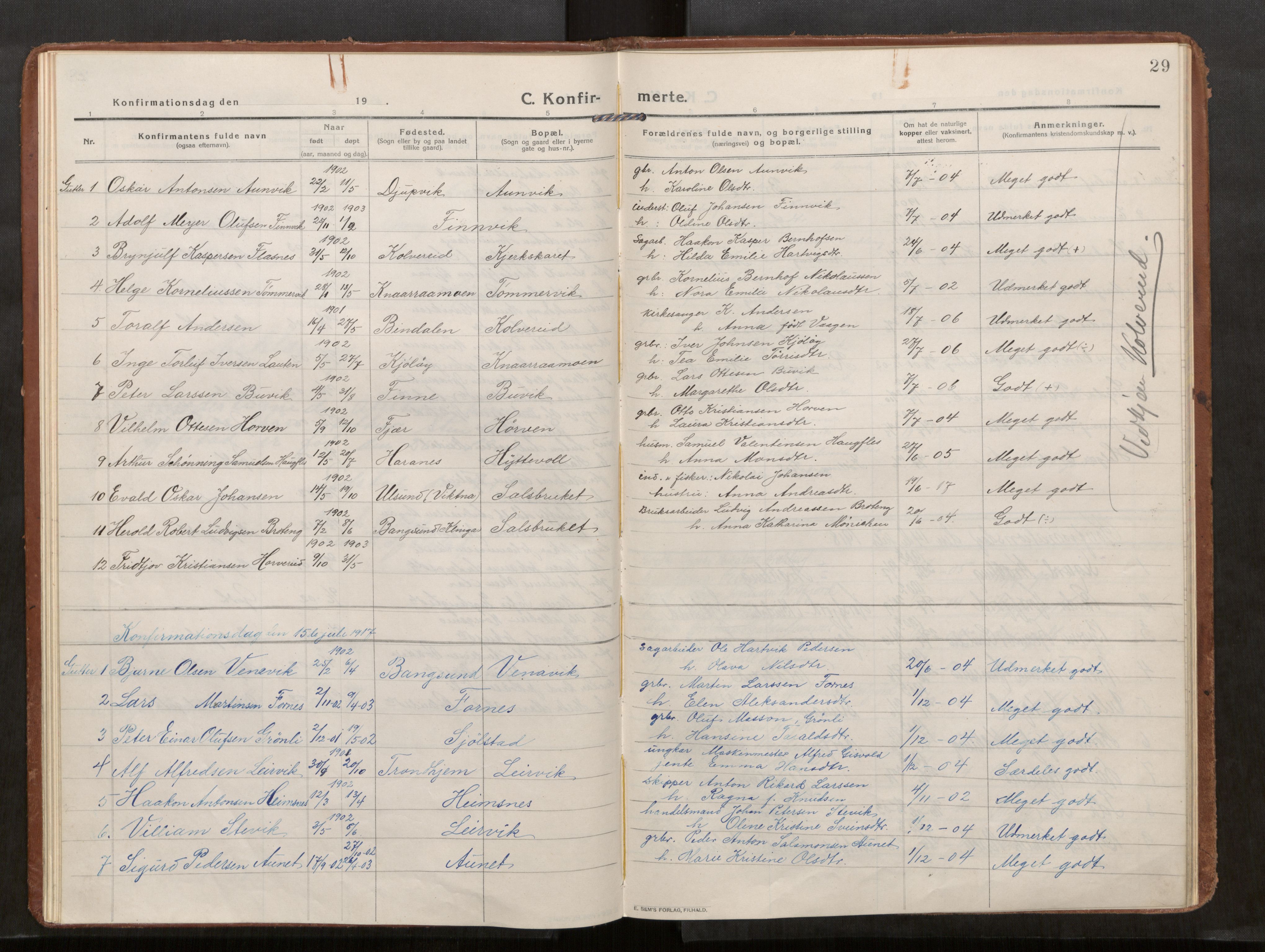 Kolvereid sokneprestkontor, SAT/A-1171/H/Ha/Haa/L0002: Parish register (official) no. 2, 1914-1926, p. 29