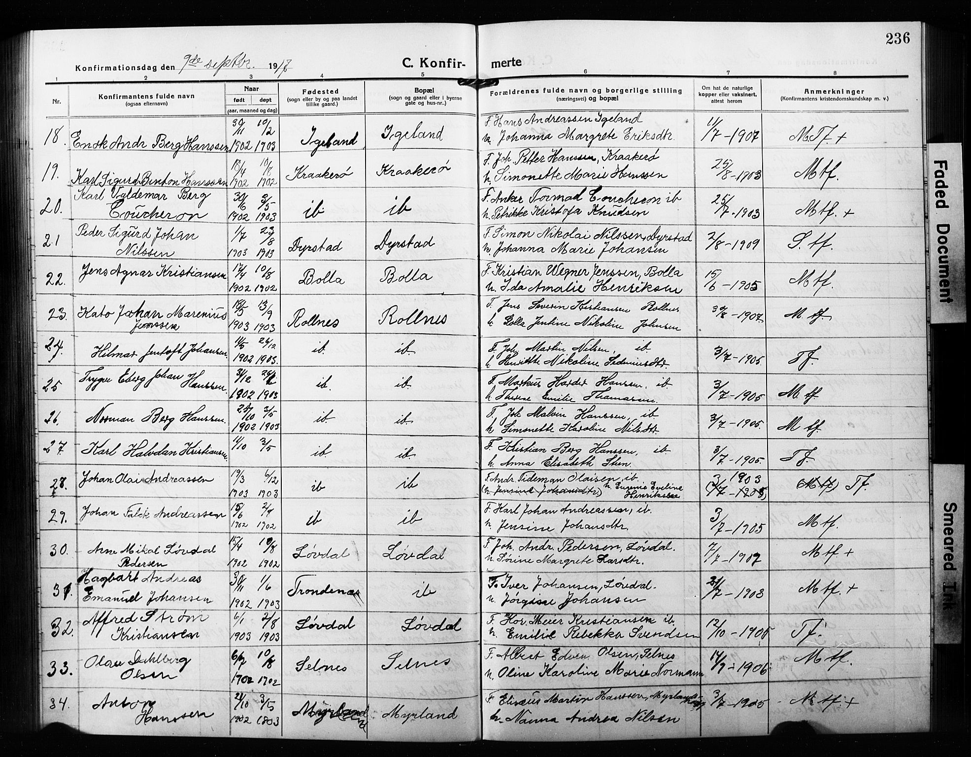Ibestad sokneprestembete, AV/SATØ-S-0077/H/Ha/Hab/L0010klokker: Parish register (copy) no. 10, 1915-1929, p. 236