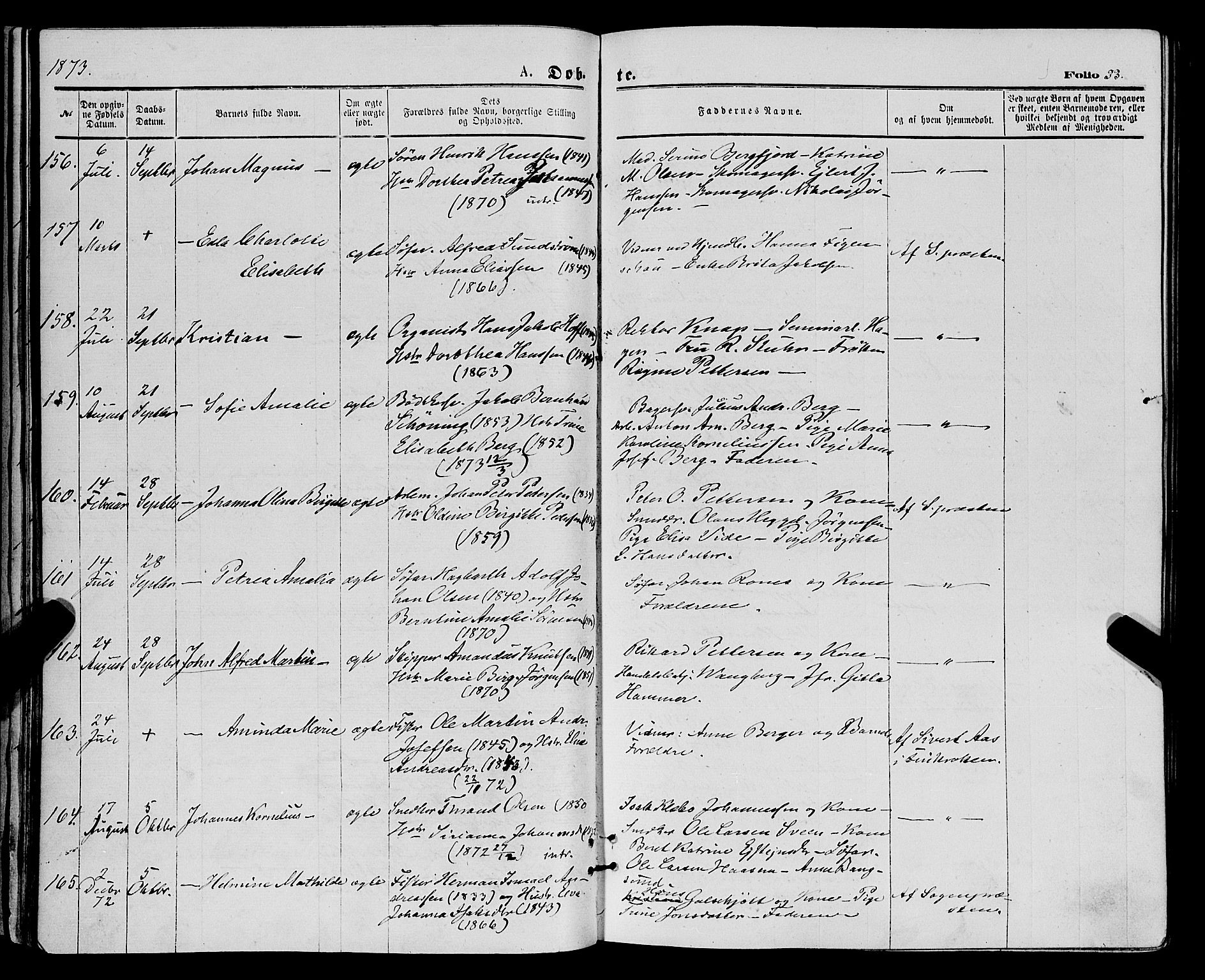 Tromsø sokneprestkontor/stiftsprosti/domprosti, SATØ/S-1343/G/Ga/L0013kirke: Parish register (official) no. 13, 1872-1877, p. 33
