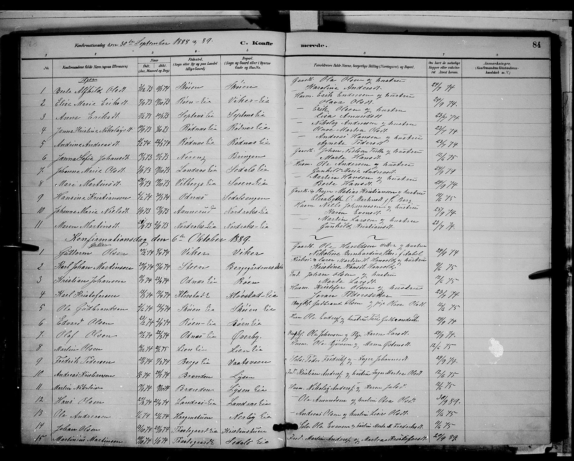 Søndre Land prestekontor, AV/SAH-PREST-122/L/L0003: Parish register (copy) no. 3, 1884-1902, p. 84