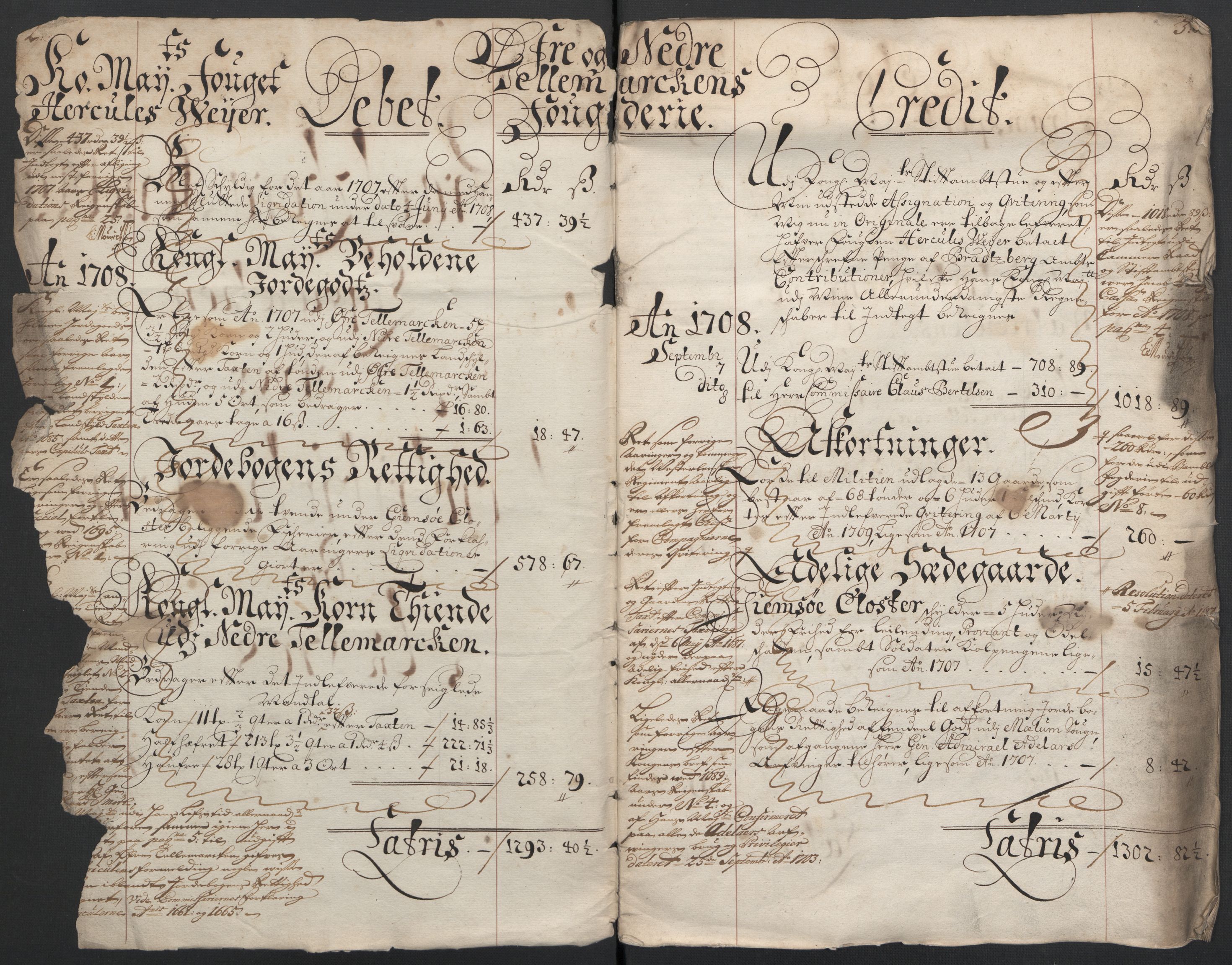 Rentekammeret inntil 1814, Reviderte regnskaper, Fogderegnskap, AV/RA-EA-4092/R36/L2118: Fogderegnskap Øvre og Nedre Telemark og Bamble, 1708-1709, p. 4