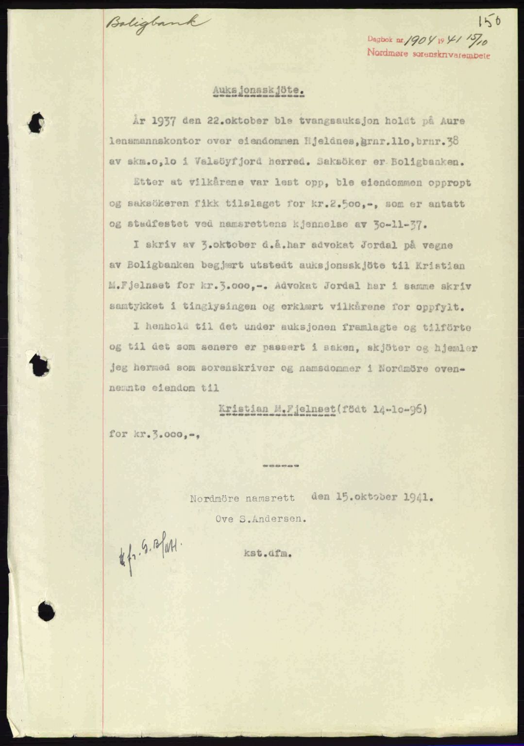 Nordmøre sorenskriveri, AV/SAT-A-4132/1/2/2Ca: Mortgage book no. A91, 1941-1942, Diary no: : 1904/1941