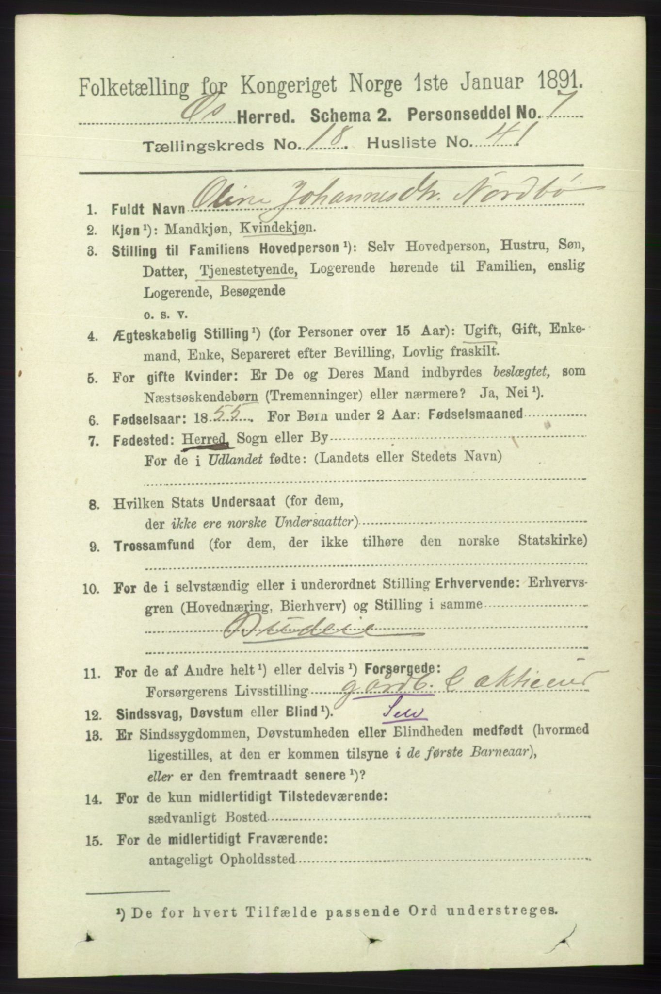 RA, 1891 census for 1243 Os, 1891, p. 4152