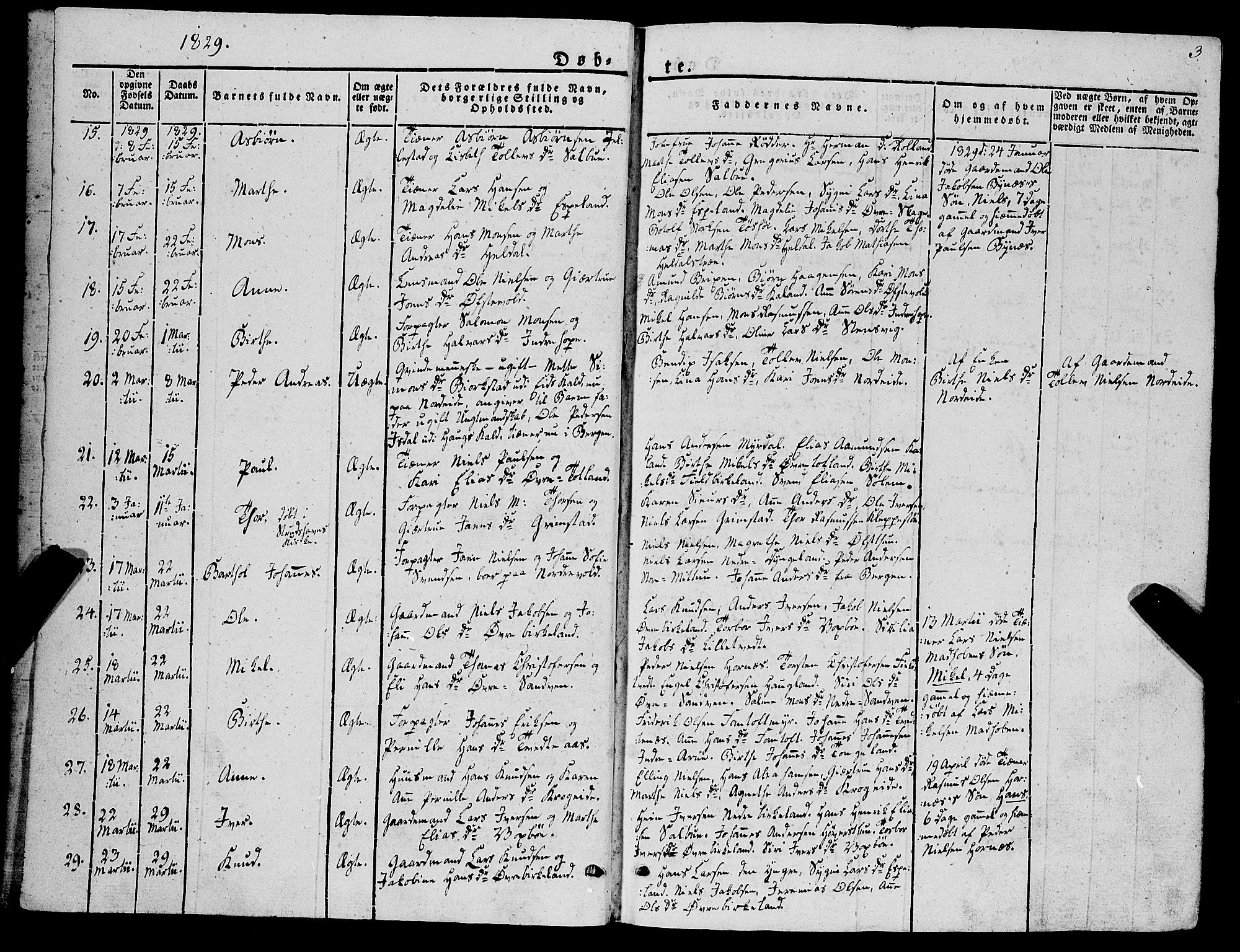 Fana Sokneprestembete, AV/SAB-A-75101/H/Haa/Haaa/L0008: Parish register (official) no. A 8, 1829-1851, p. 3