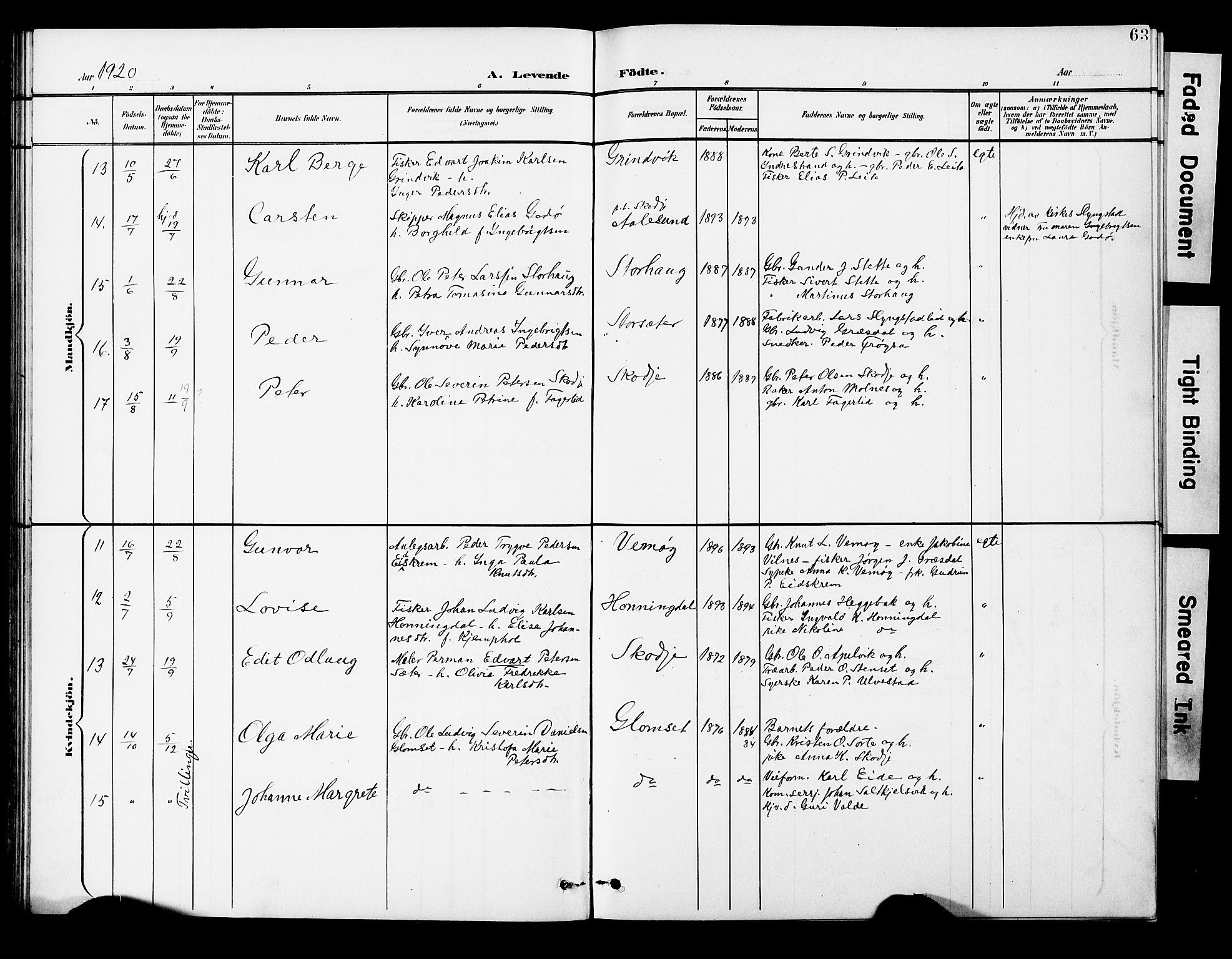 Ministerialprotokoller, klokkerbøker og fødselsregistre - Møre og Romsdal, AV/SAT-A-1454/524/L0366: Parish register (copy) no. 524C07, 1900-1931, p. 63