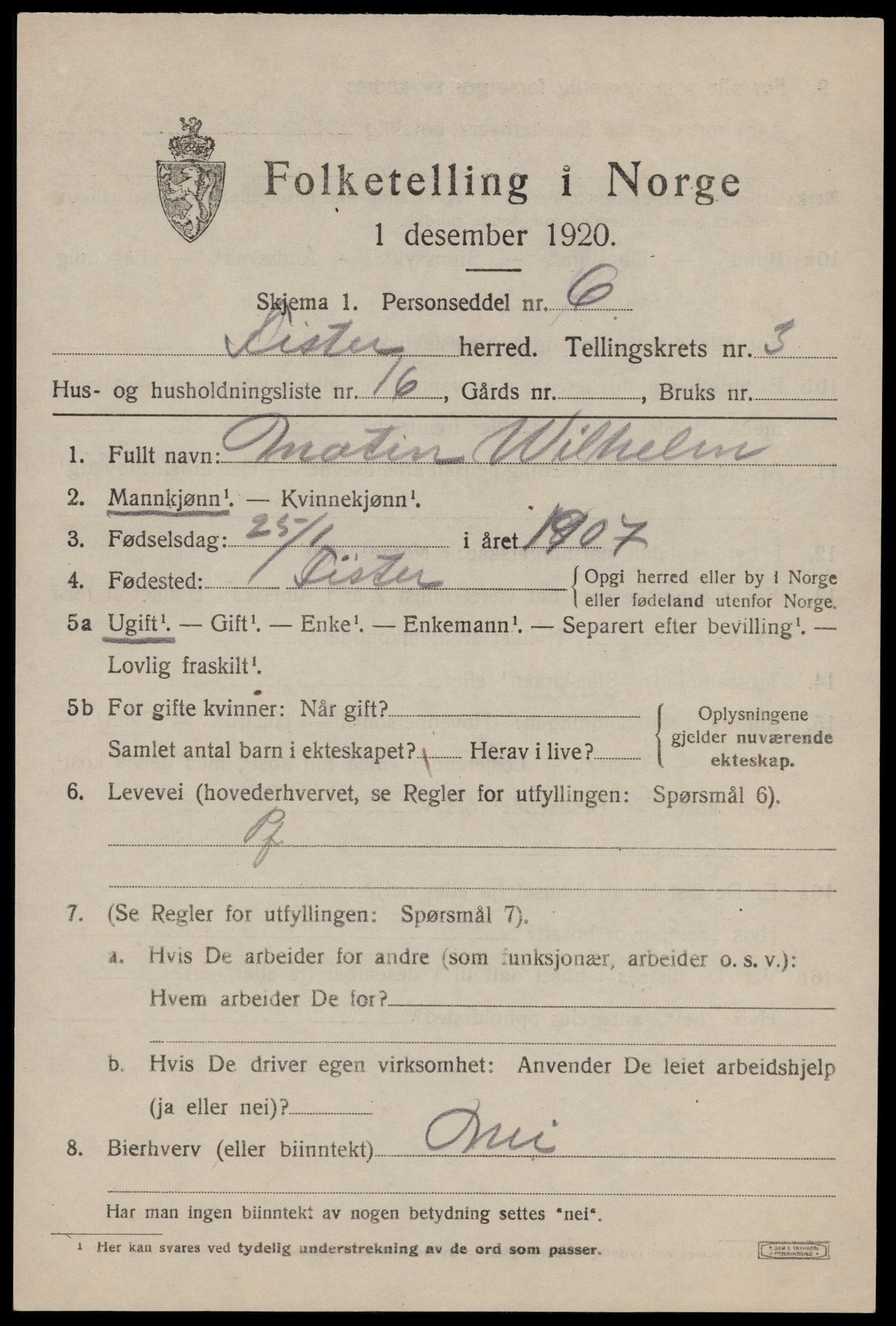 SAST, 1920 census for Fister, 1920, p. 1103