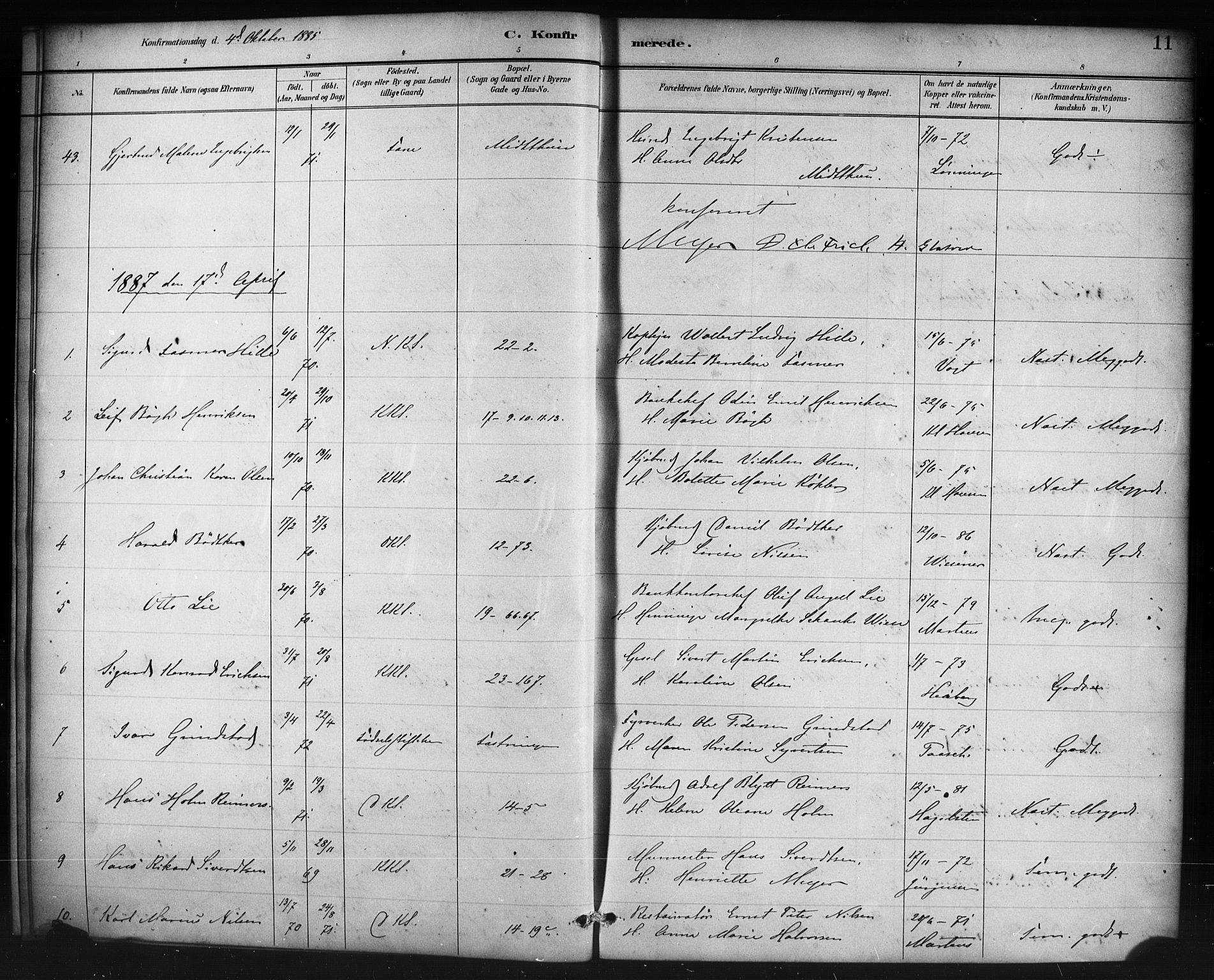 Korskirken sokneprestembete, SAB/A-76101/H/Haa/L0071: Curate's parish register no. A 6, 1885-1912, p. 11