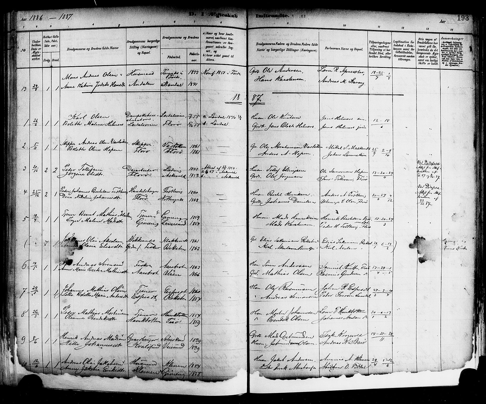 Kinn sokneprestembete, SAB/A-80801/H/Hab/Haba/L0002: Parish register (copy) no. A 2, 1882-1906, p. 193