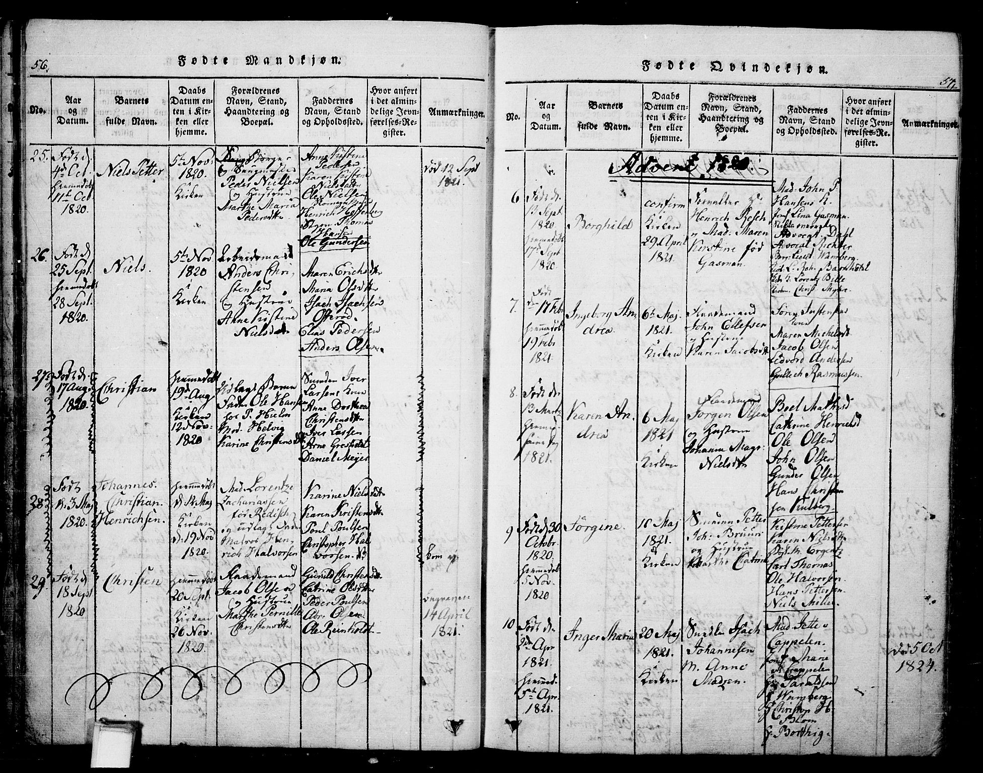 Skien kirkebøker, AV/SAKO-A-302/G/Ga/L0002: Parish register (copy) no. 2, 1814-1842, p. 56-57