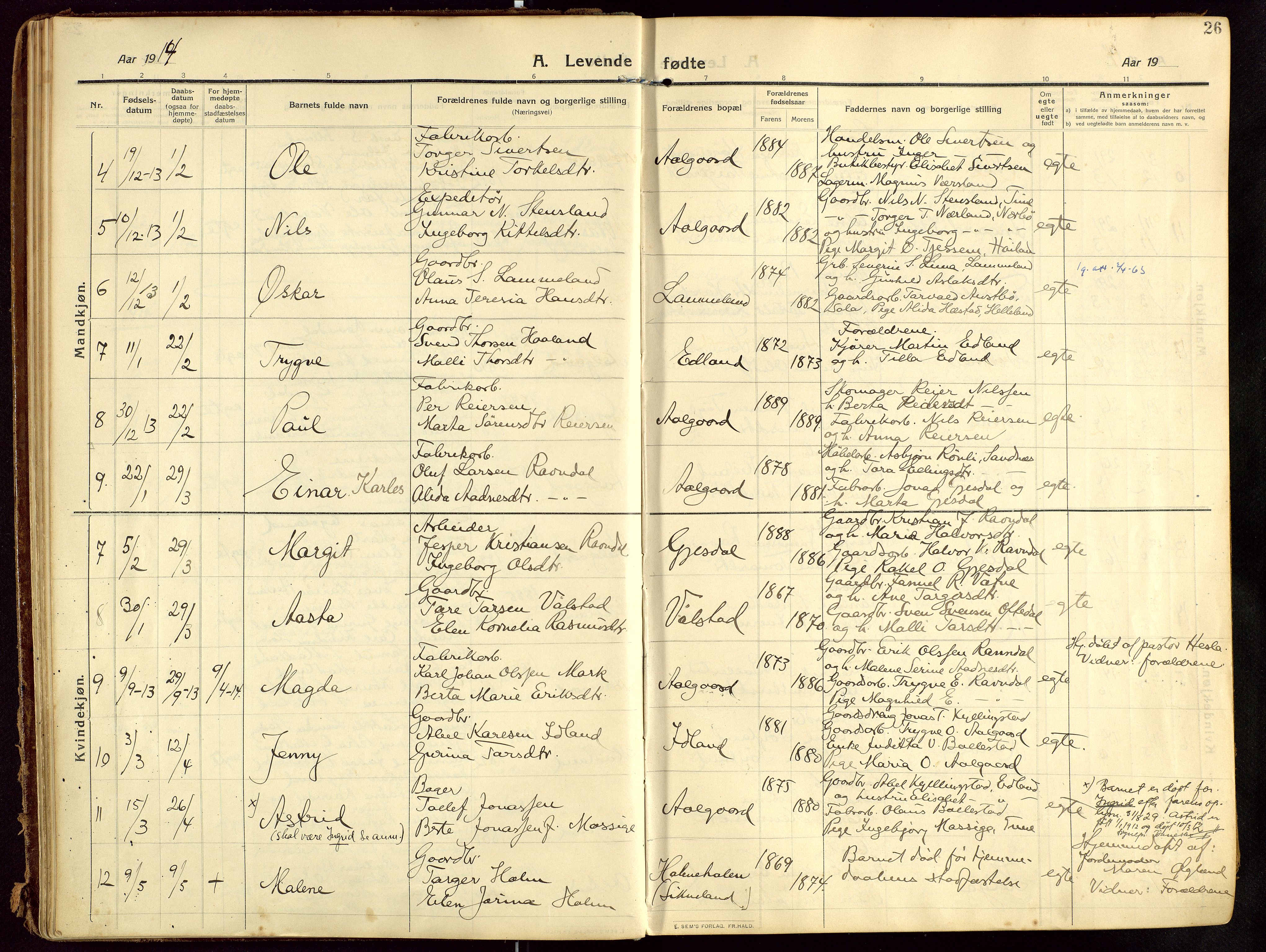 Lye sokneprestkontor, AV/SAST-A-101794/002/B/L0001: Parish register (official) no. A 13, 1910-1925, p. 26