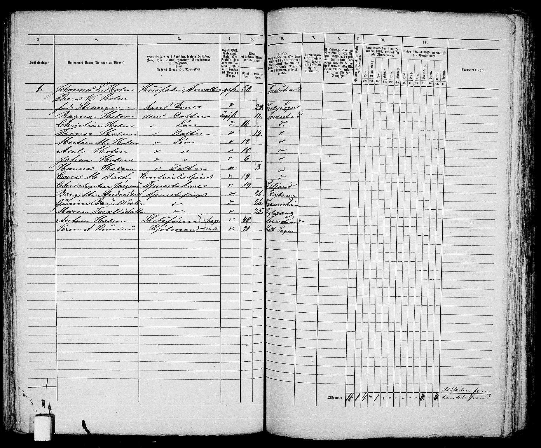 RA, 1865 census for Holt/Tvedestrand, 1865, p. 164