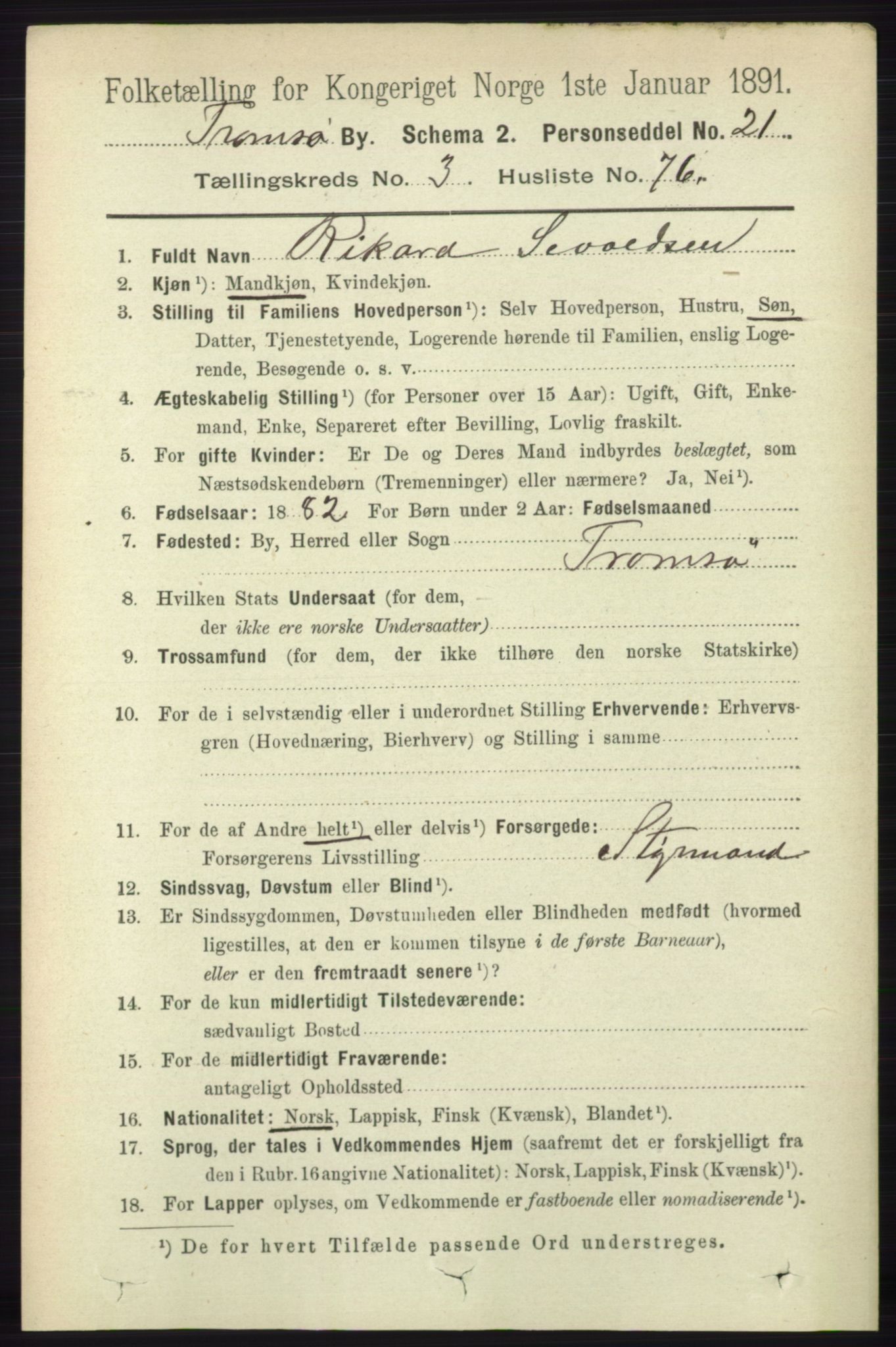 RA, 1891 census for 1902 Tromsø, 1891, p. 3983