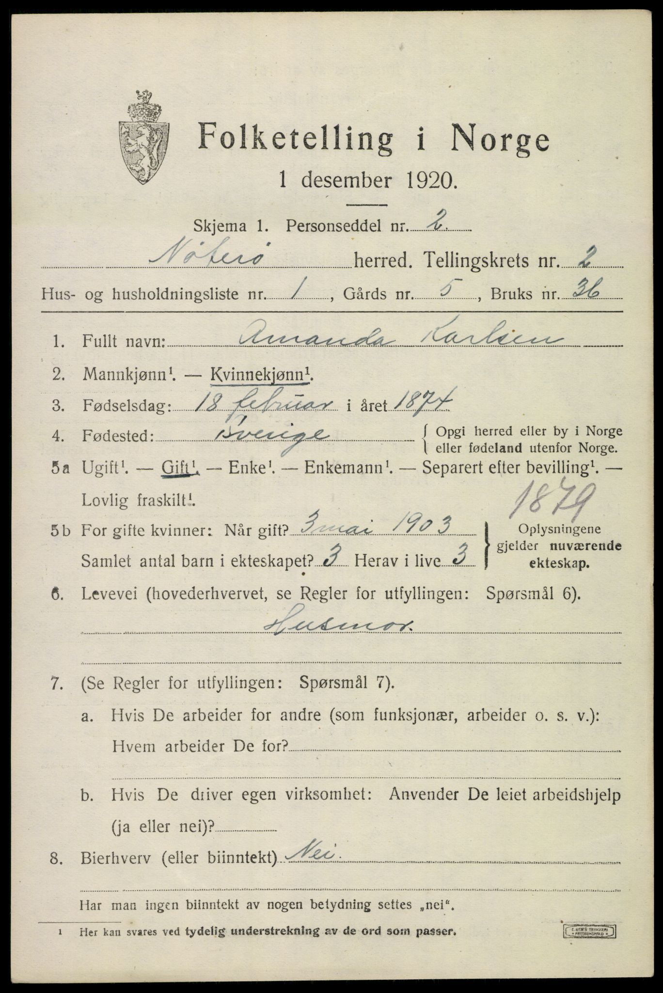 SAKO, 1920 census for Nøtterøy, 1920, p. 4071