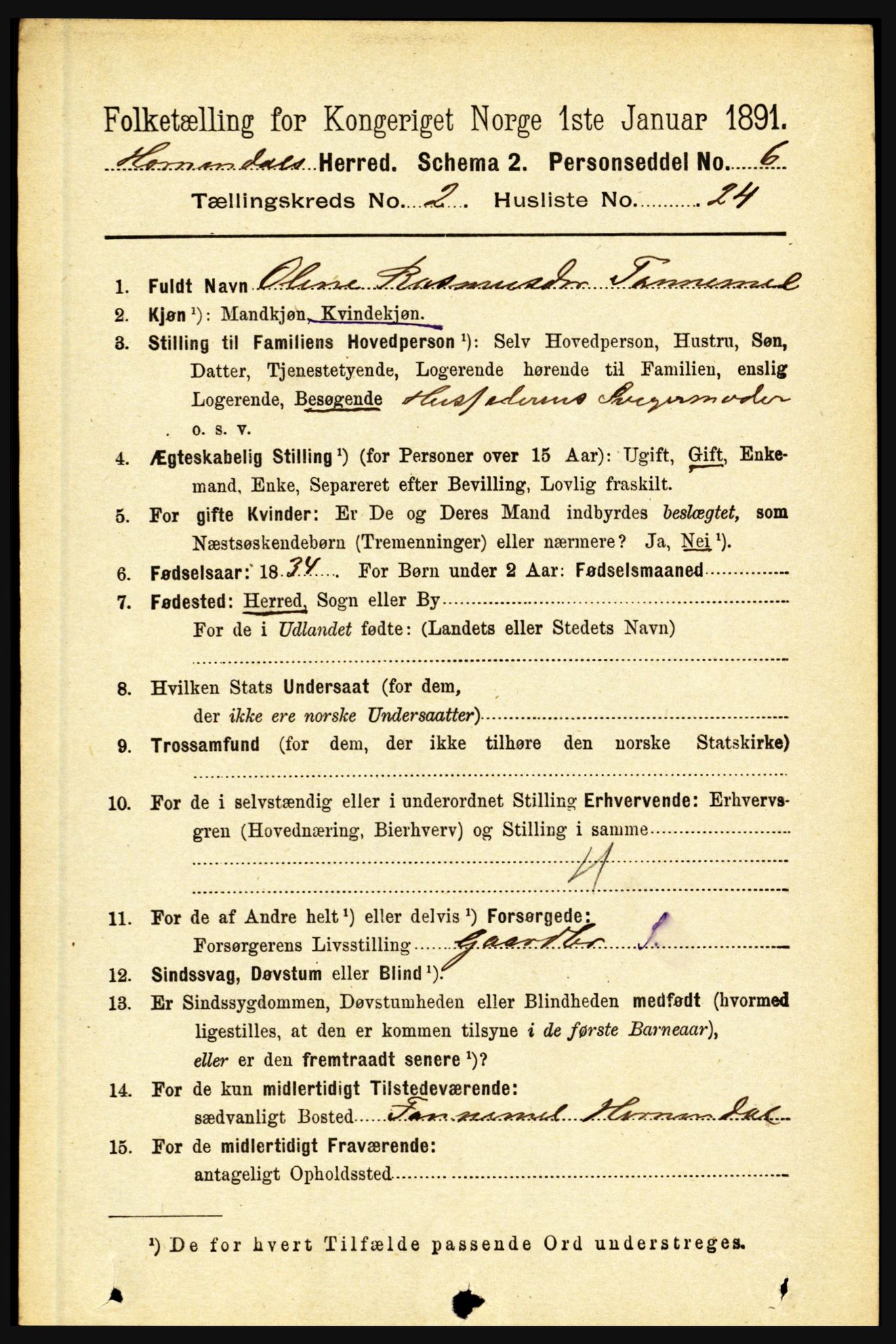 RA, 1891 census for 1444 Hornindal, 1891, p. 497