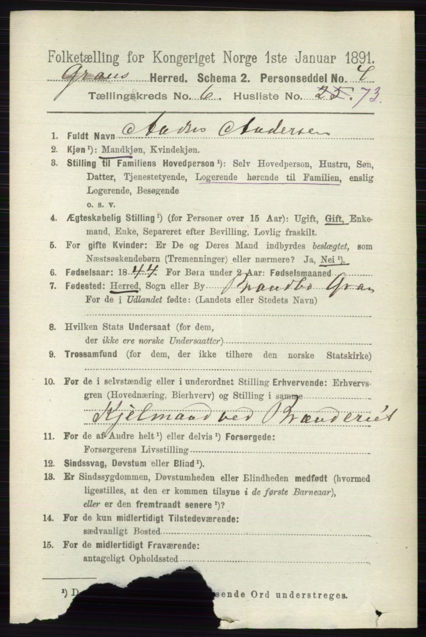 RA, 1891 census for 0534 Gran, 1891, p. 2712