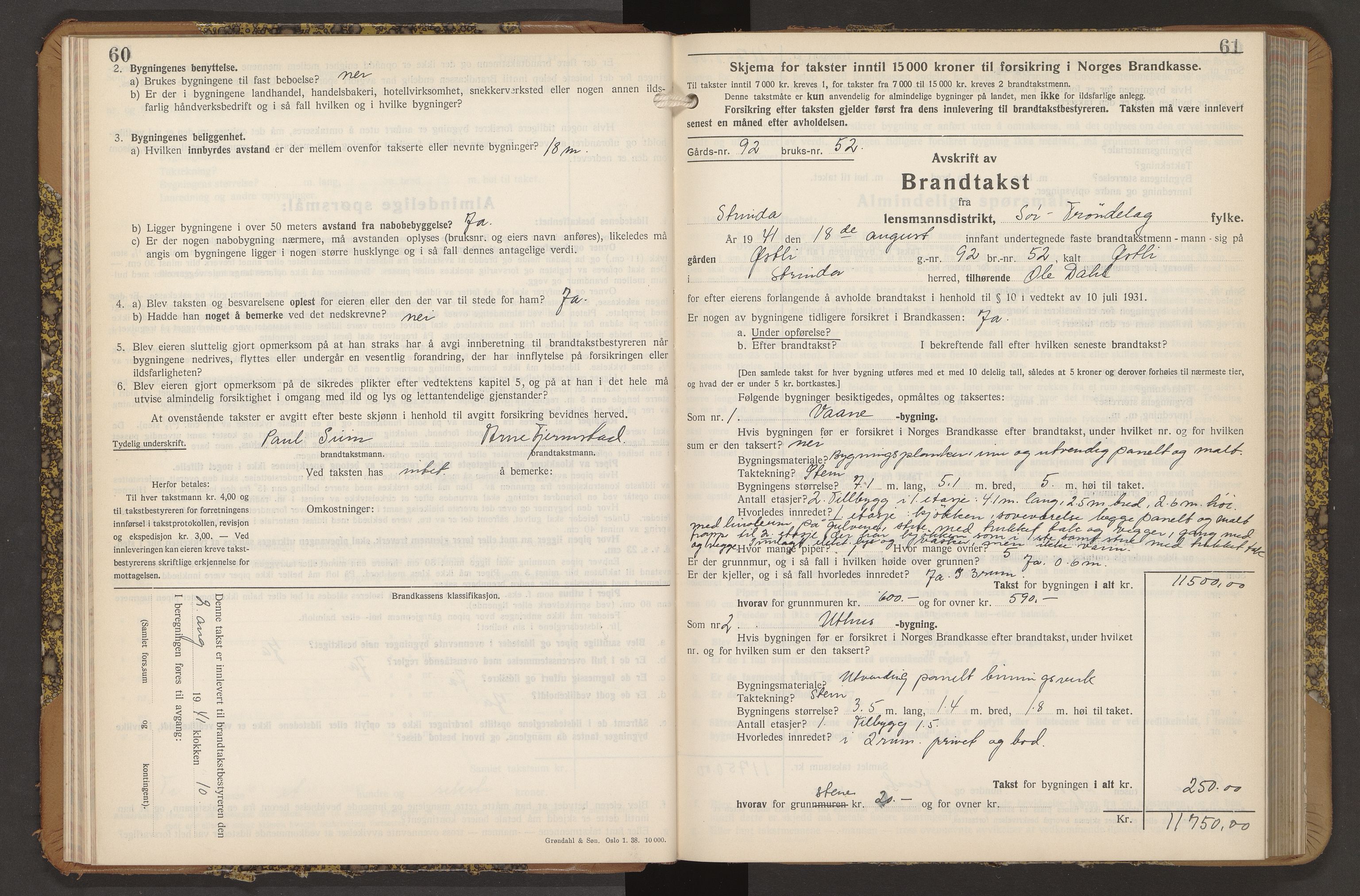 Norges Brannkasse Strinda, AV/SAT-A-5516/Fb/L0009: Branntakstprotokoll, 1940-1946, p. 60-61