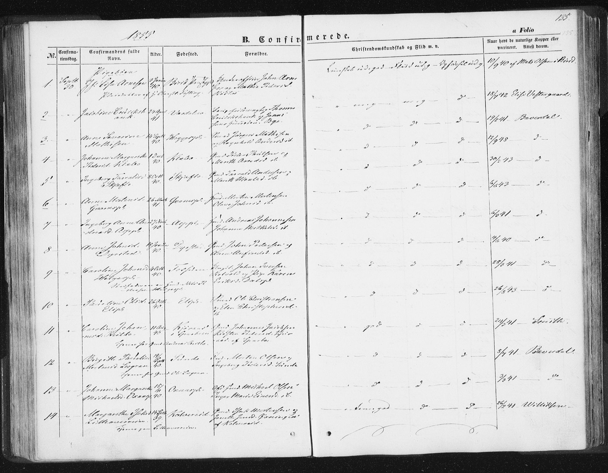 Ministerialprotokoller, klokkerbøker og fødselsregistre - Nord-Trøndelag, AV/SAT-A-1458/746/L0446: Parish register (official) no. 746A05, 1846-1859, p. 135