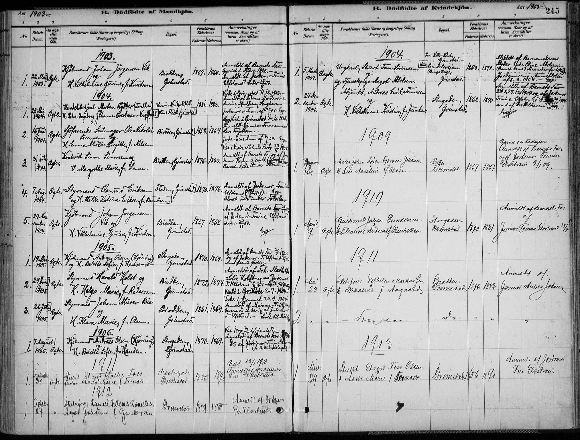 Grimstad sokneprestkontor, SAK/1111-0017/F/Fa/L0003: Parish register (official) no. A 2, 1882-1912, p. 245