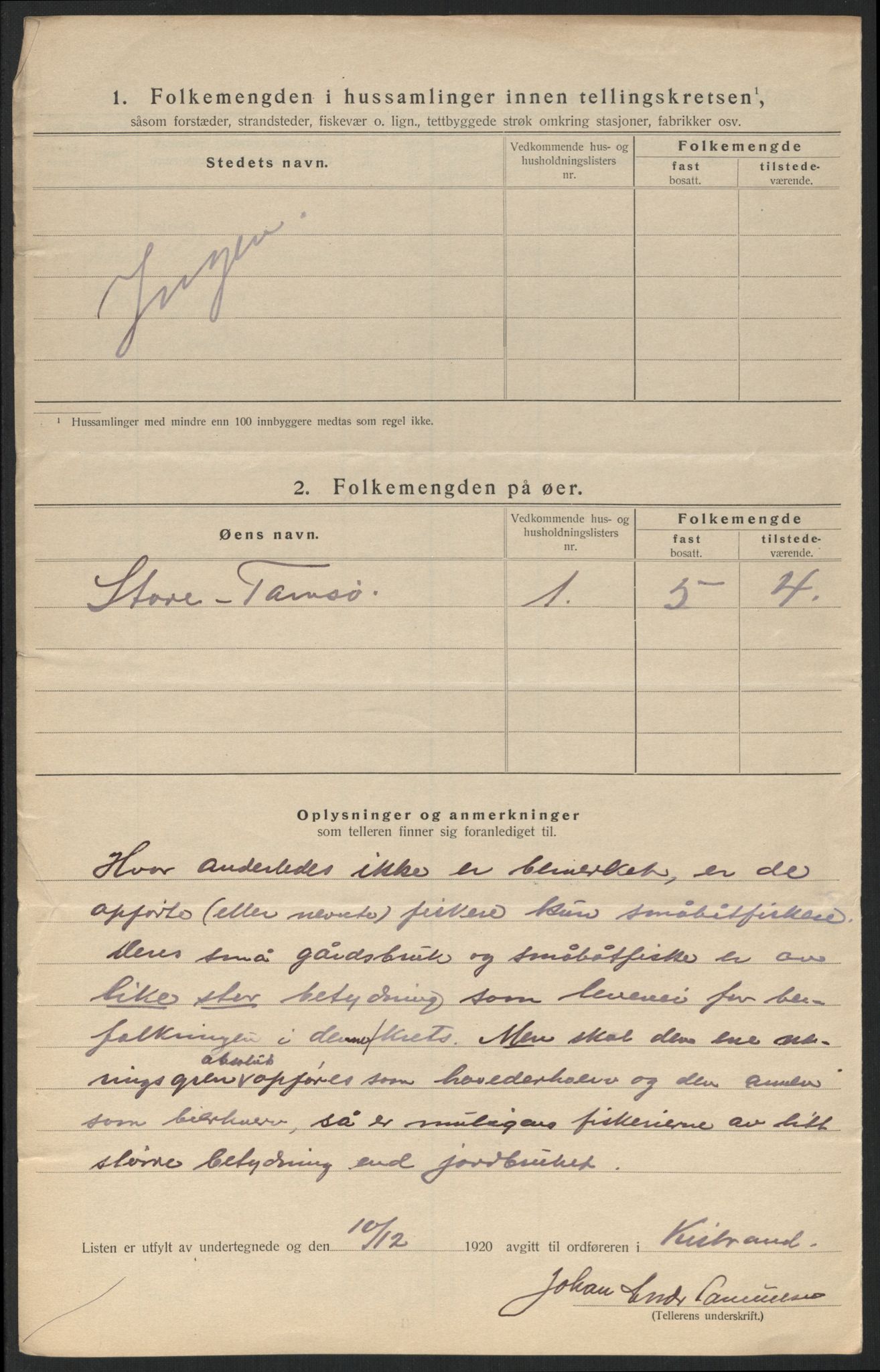 SATØ, 1920 census for Kistrand, 1920, p. 29