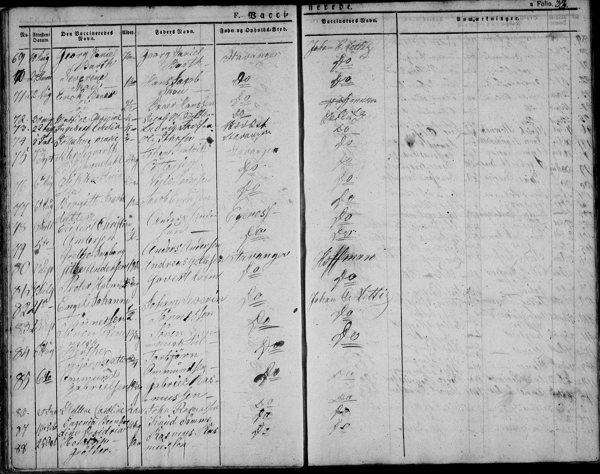 Domkirken sokneprestkontor, AV/SAST-A-101812/001/30/30BA/L0010: Parish register (official) no. A 10, 1821-1859, p. 33