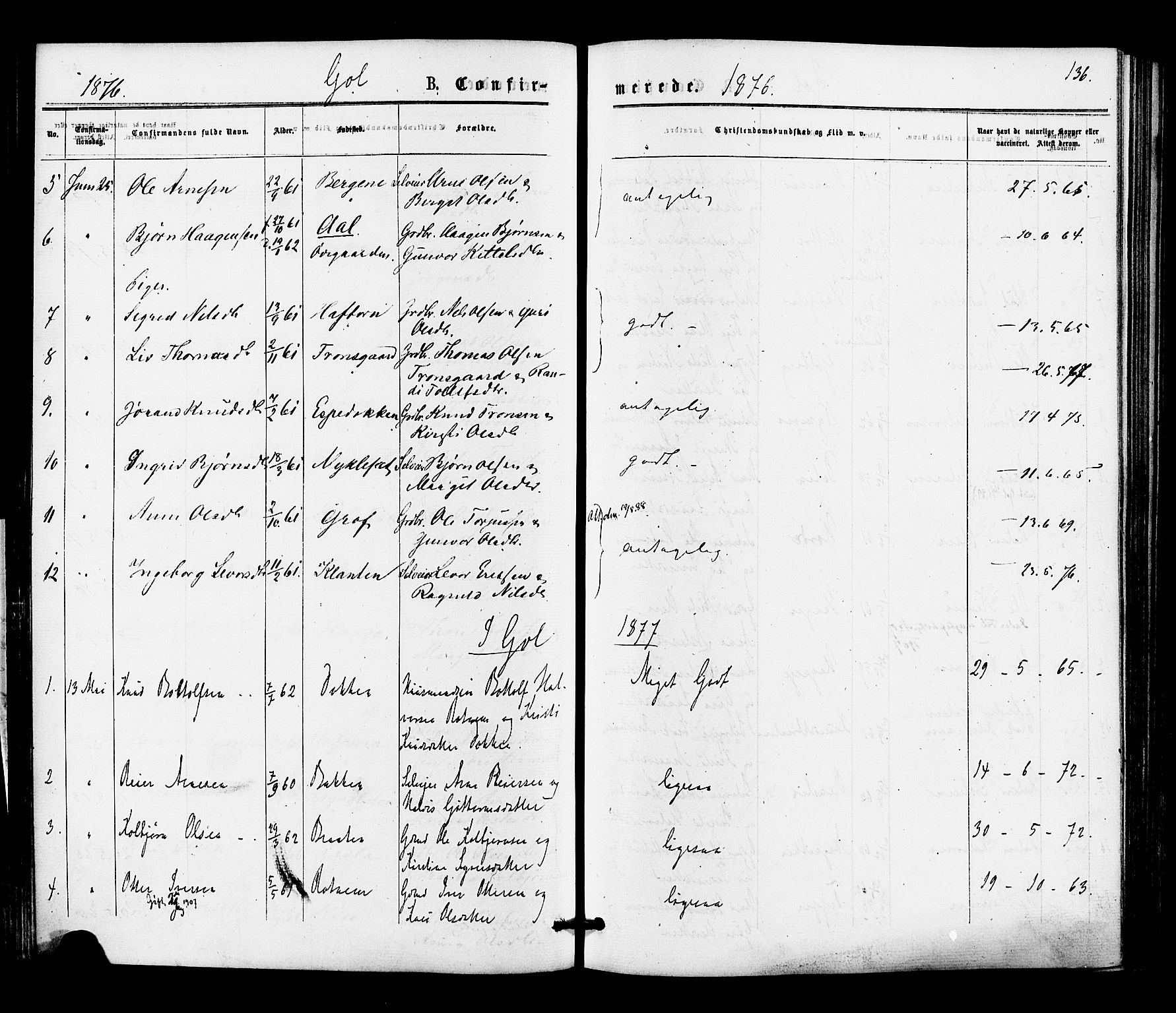 Gol kirkebøker, SAKO/A-226/F/Fa/L0004: Parish register (official) no. I 4, 1876-1886, p. 136