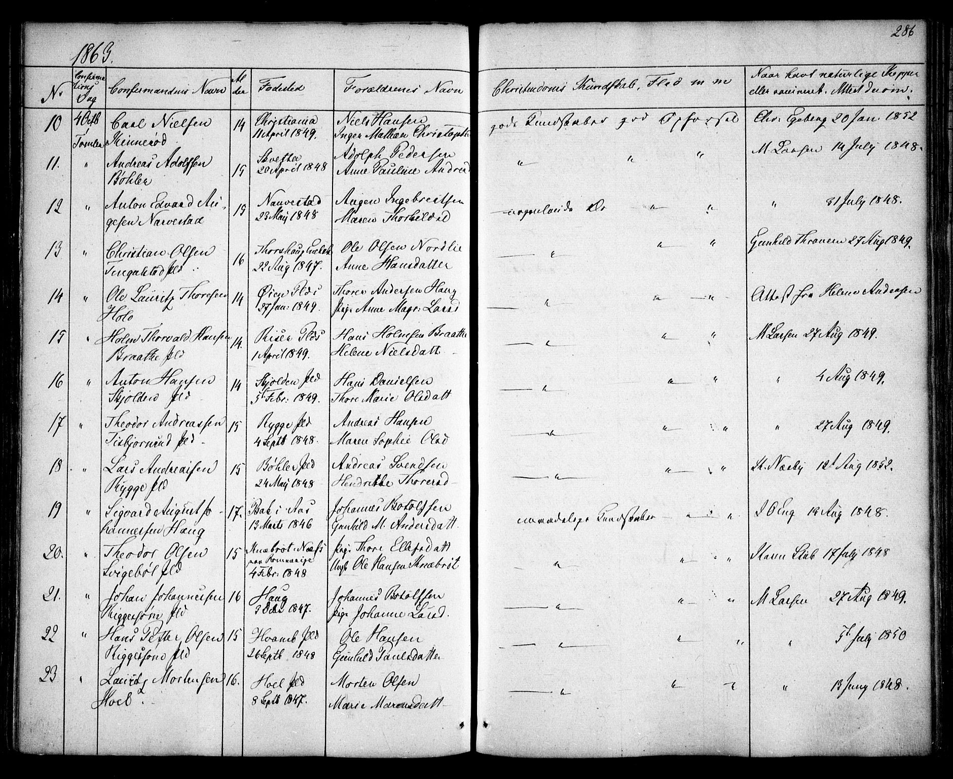 Hobøl prestekontor Kirkebøker, SAO/A-2002/F/Fa/L0003: Parish register (official) no. I 3, 1842-1864, p. 286