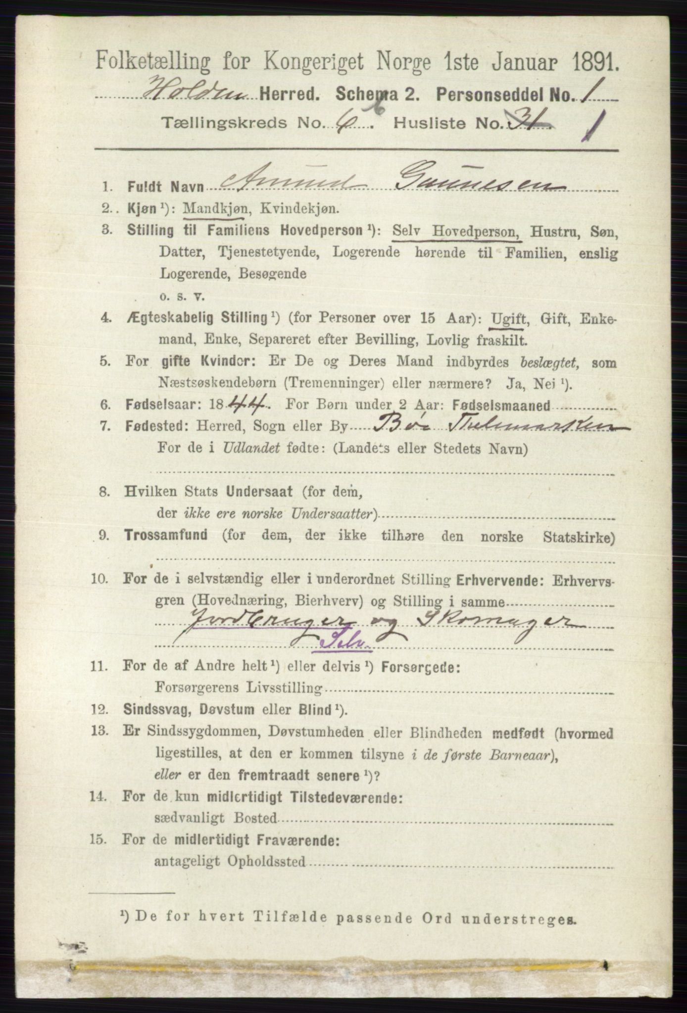 RA, 1891 census for 0819 Holla, 1891, p. 3171