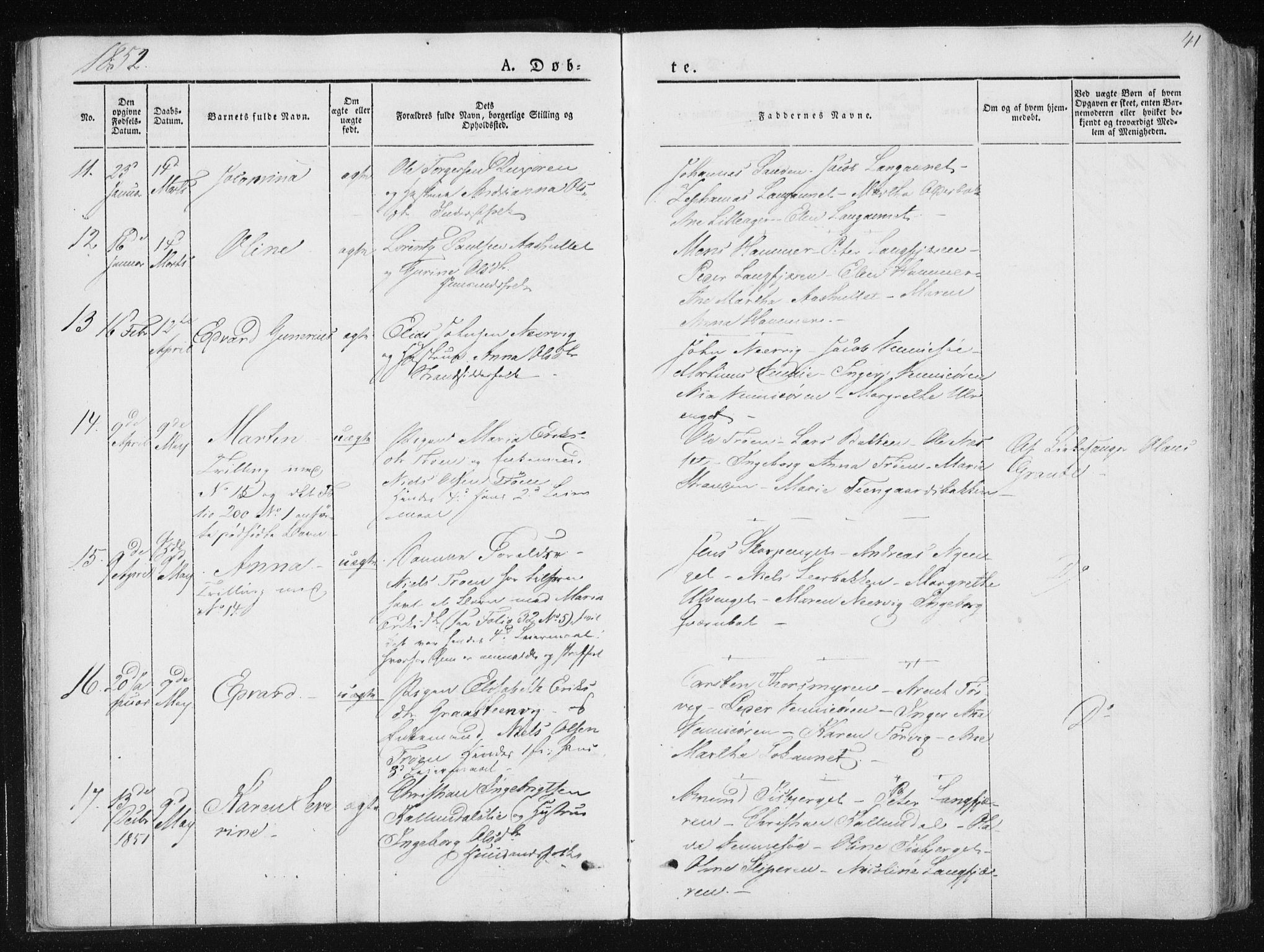 Ministerialprotokoller, klokkerbøker og fødselsregistre - Nord-Trøndelag, SAT/A-1458/733/L0323: Parish register (official) no. 733A02, 1843-1870, p. 41