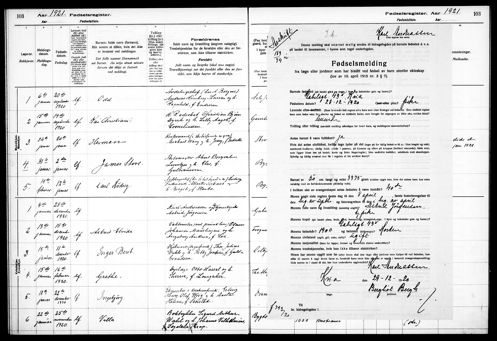 Frogner prestekontor Kirkebøker, SAO/A-10886/J/Ja/L0001: Birth register no. 1, 1916-1927