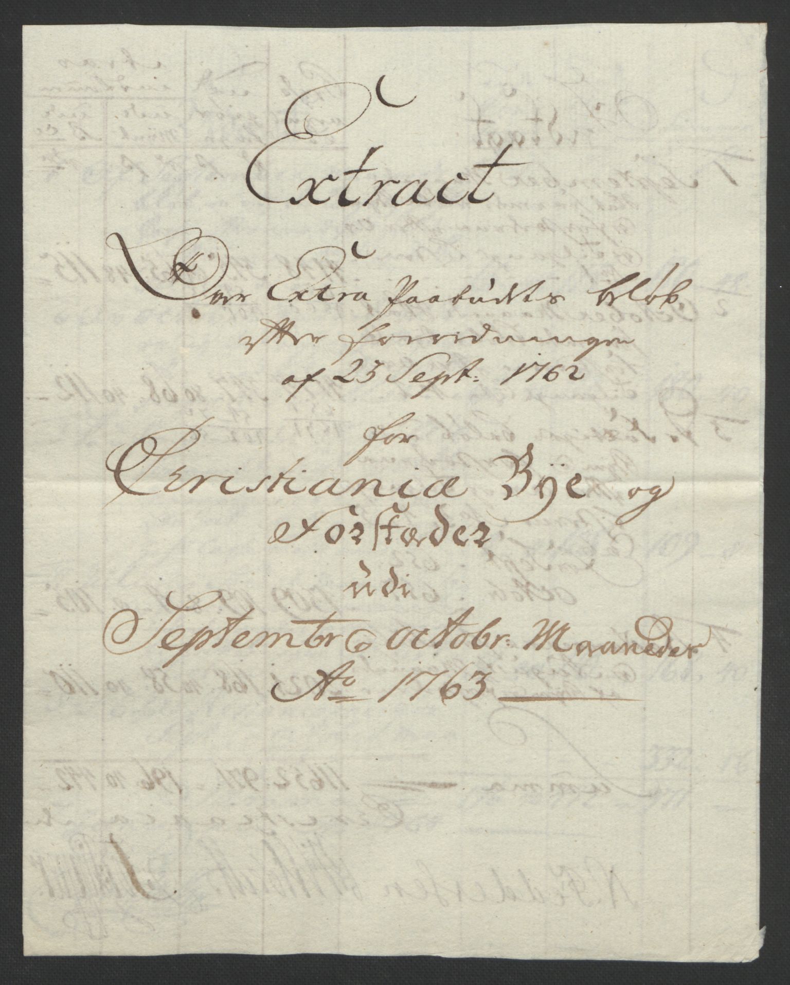 Rentekammeret inntil 1814, Reviderte regnskaper, Byregnskaper, RA/EA-4066/R/Re/L0072/0001: [E13] Kontribusjonsregnskap / Ekstraskatt, 1763-1764, p. 208