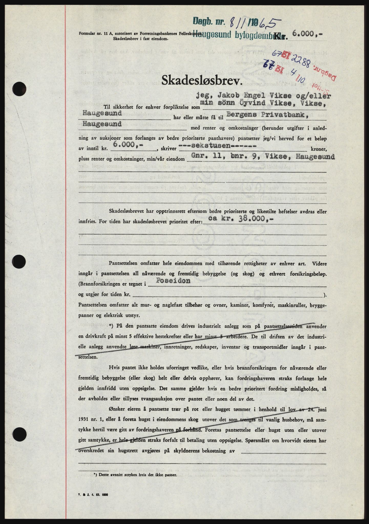 Haugesund tingrett, SAST/A-101415/01/II/IIC/L0053: Mortgage book no. B 53, 1965-1965, Diary no: : 811/1965