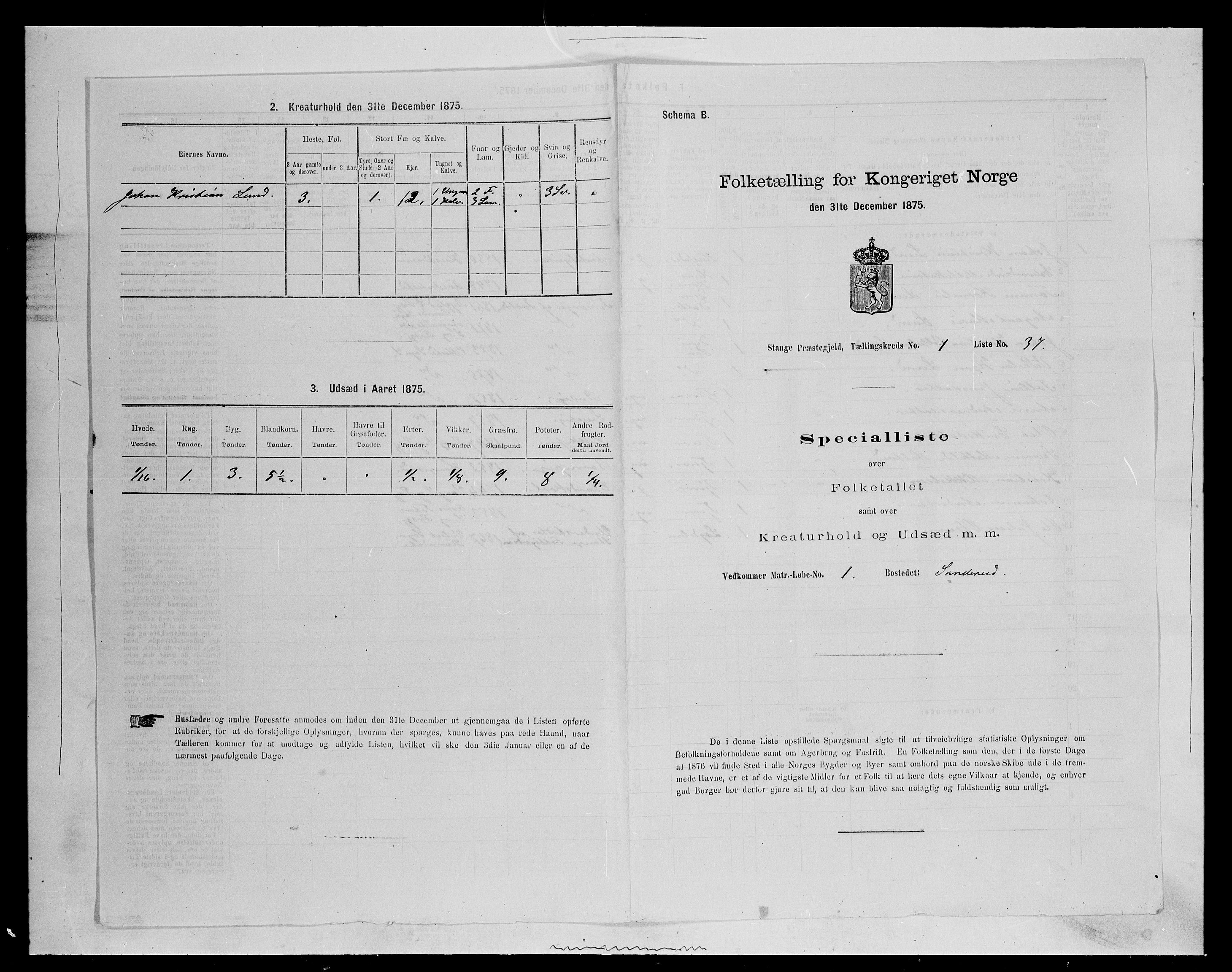 SAH, 1875 census for 0417P Stange, 1875, p. 174