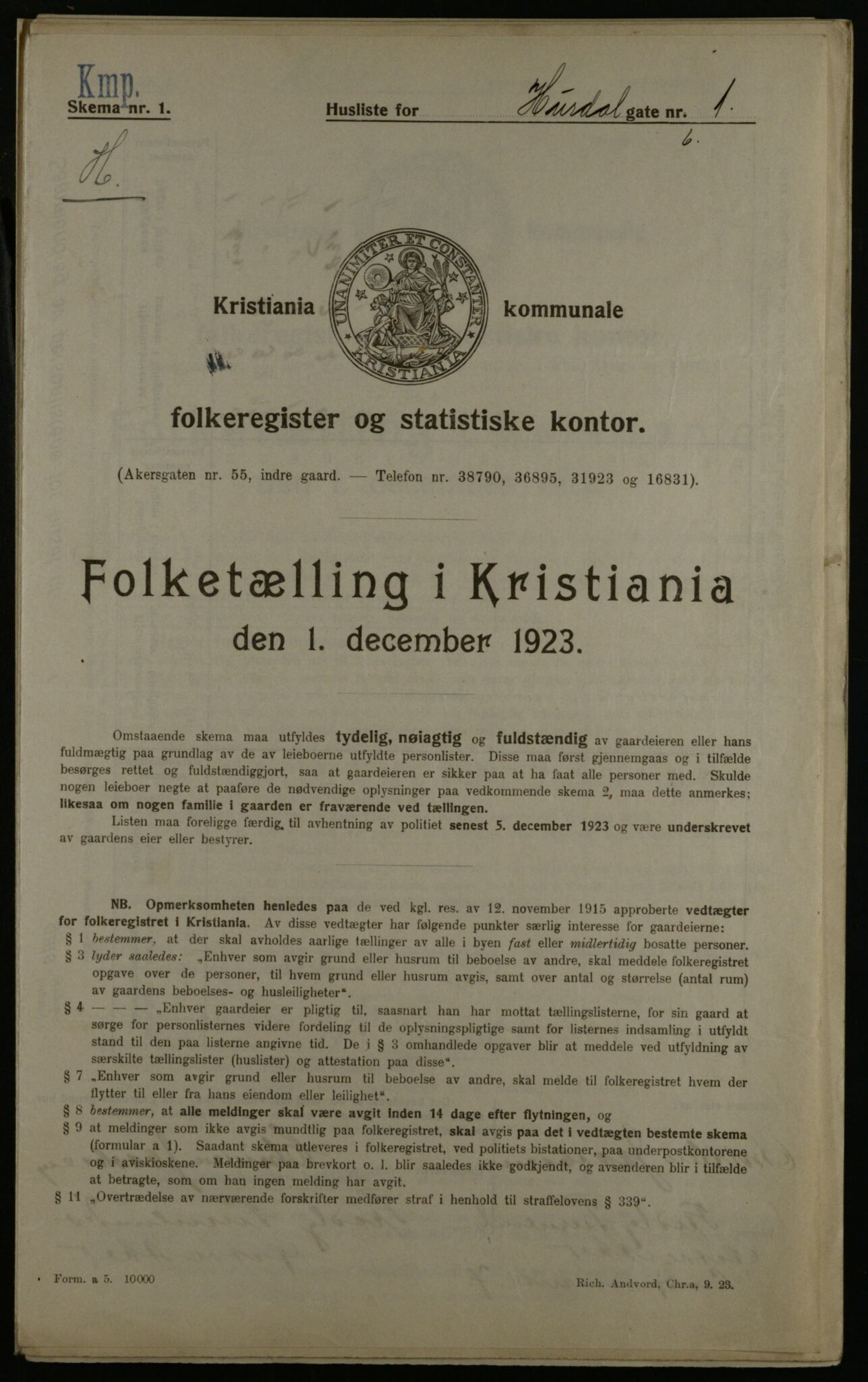 OBA, Municipal Census 1923 for Kristiania, 1923, p. 47063