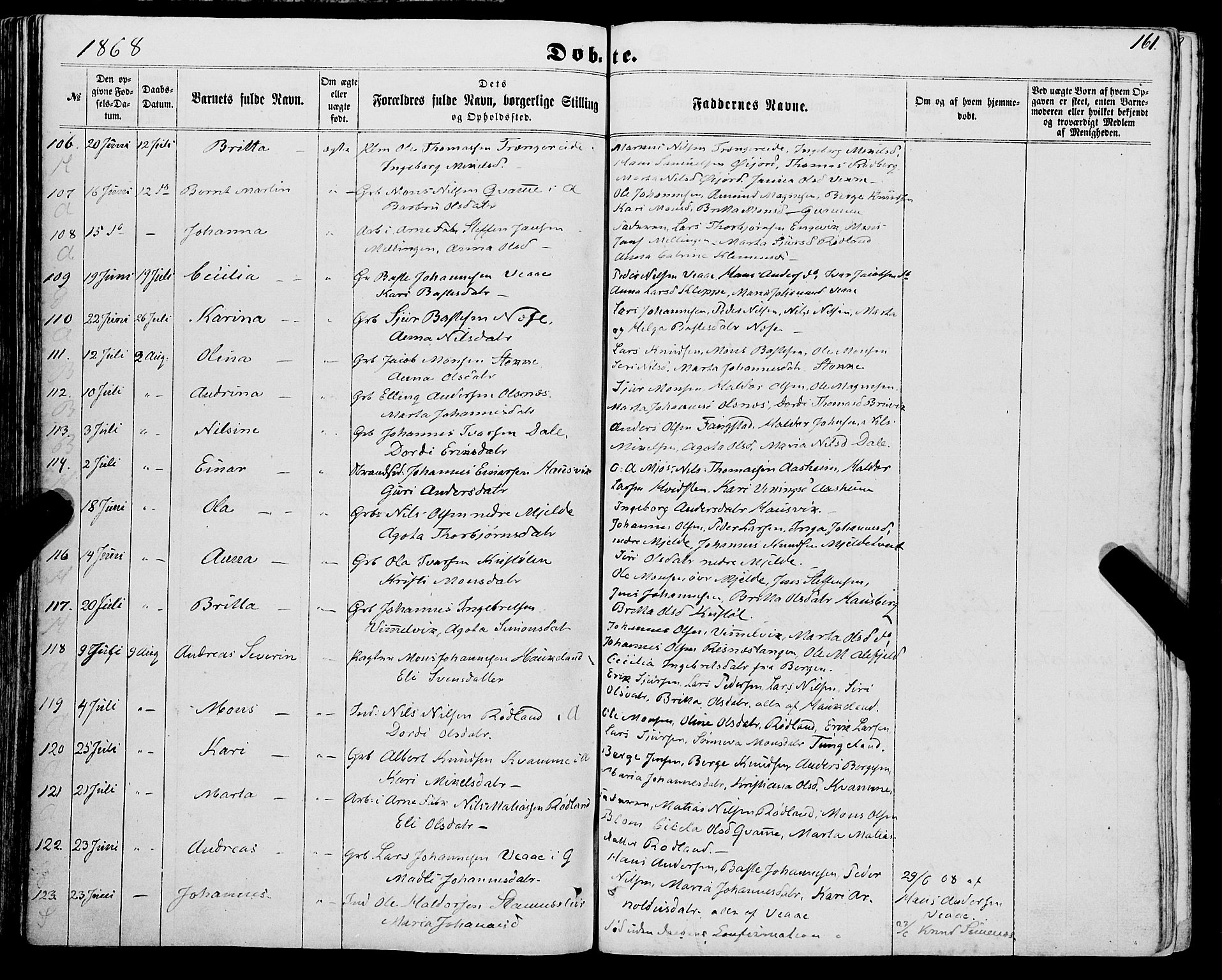 Haus sokneprestembete, SAB/A-75601/H/Haa: Parish register (official) no. A 17, 1858-1870, p. 161