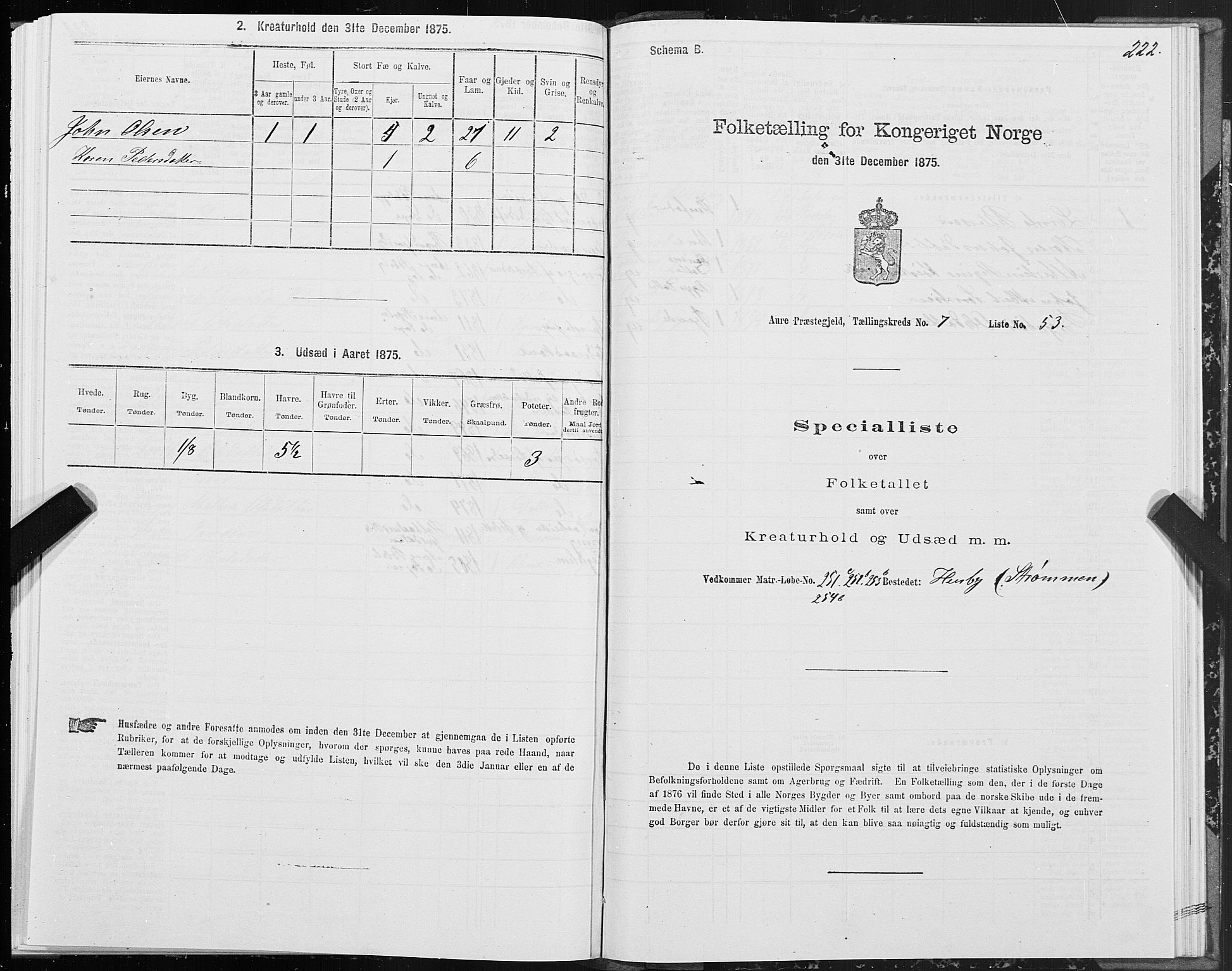 SAT, 1875 census for 1569P Aure, 1875, p. 5222