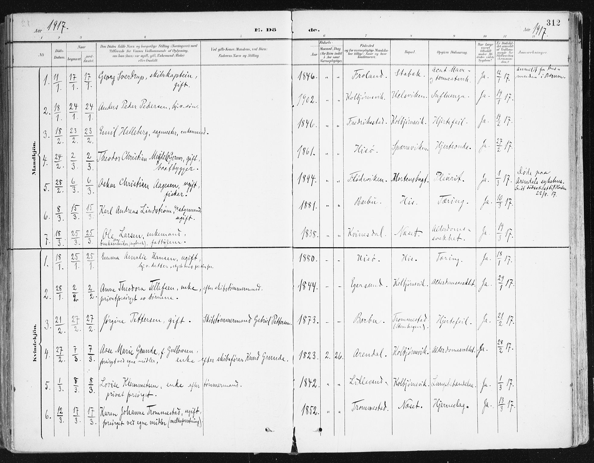 Hisøy sokneprestkontor, SAK/1111-0020/F/Fa/L0004: Parish register (official) no. A 4, 1895-1917, p. 312
