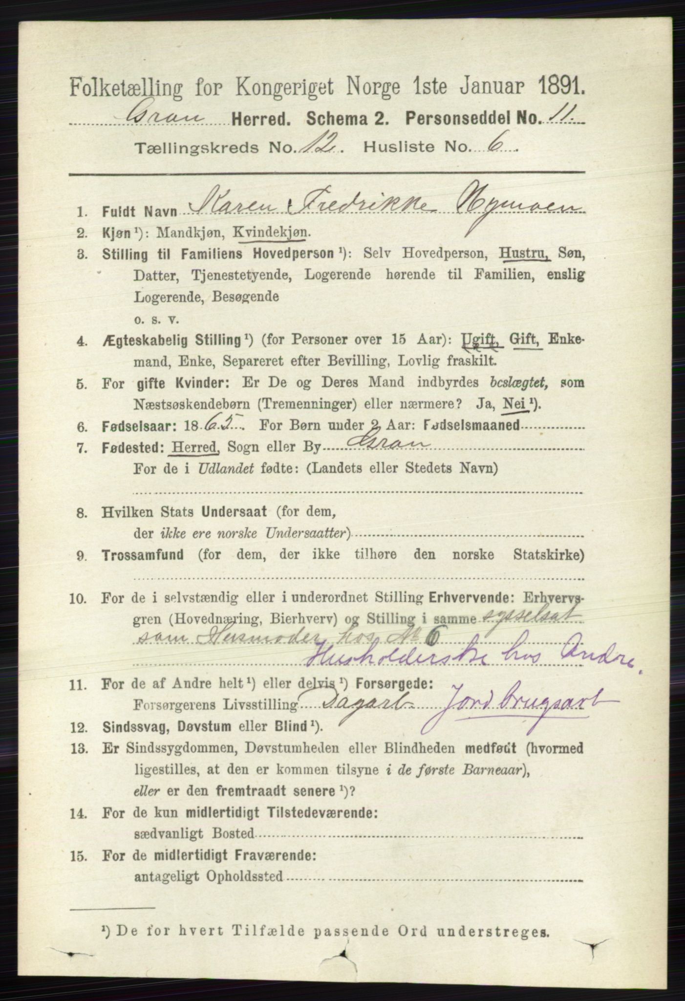 RA, 1891 census for 0534 Gran, 1891, p. 6229