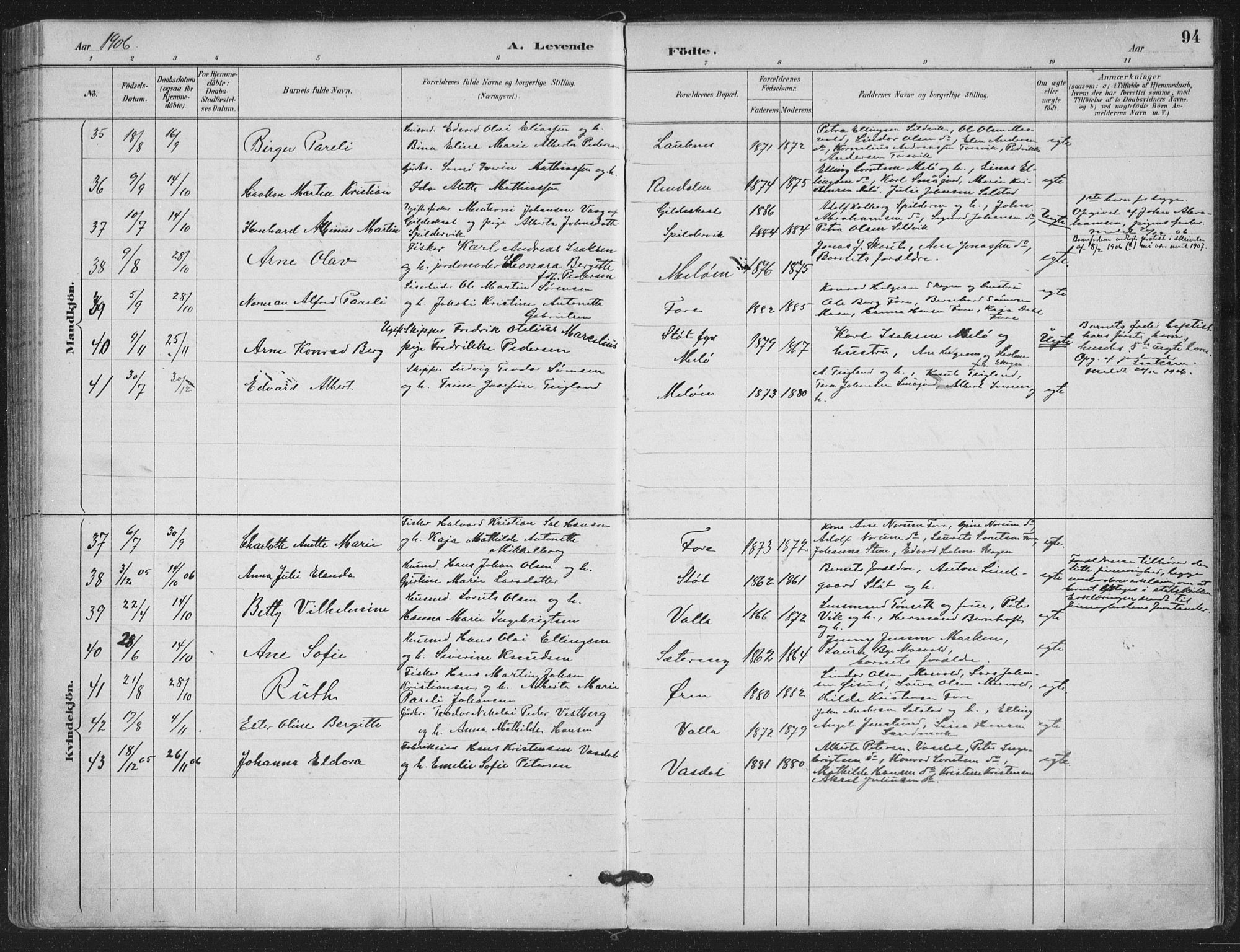 Ministerialprotokoller, klokkerbøker og fødselsregistre - Nordland, SAT/A-1459/843/L0628: Parish register (official) no. 843A03, 1889-1907, p. 94