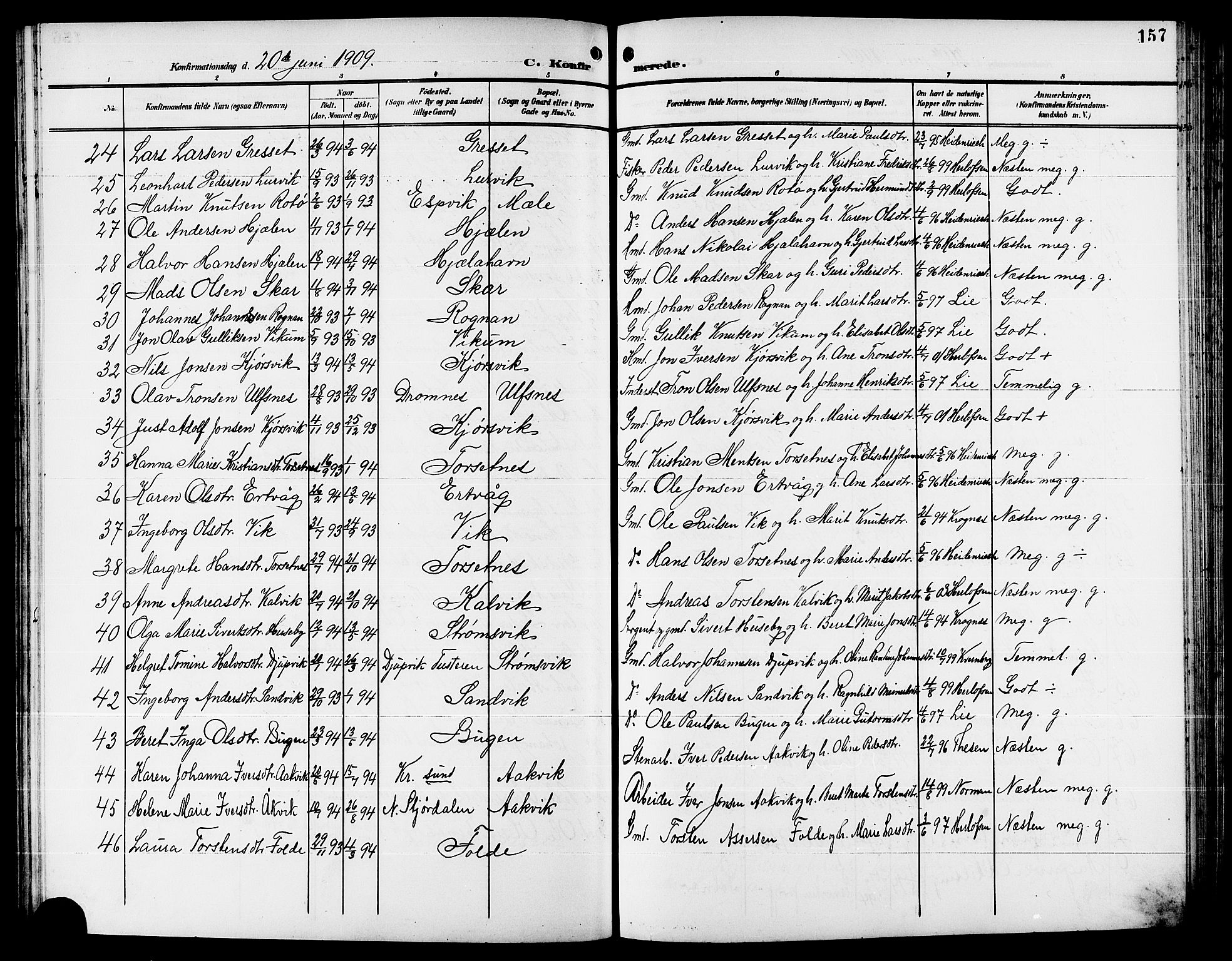 Ministerialprotokoller, klokkerbøker og fødselsregistre - Møre og Romsdal, AV/SAT-A-1454/578/L0910: Parish register (copy) no. 578C03, 1900-1921, p. 157