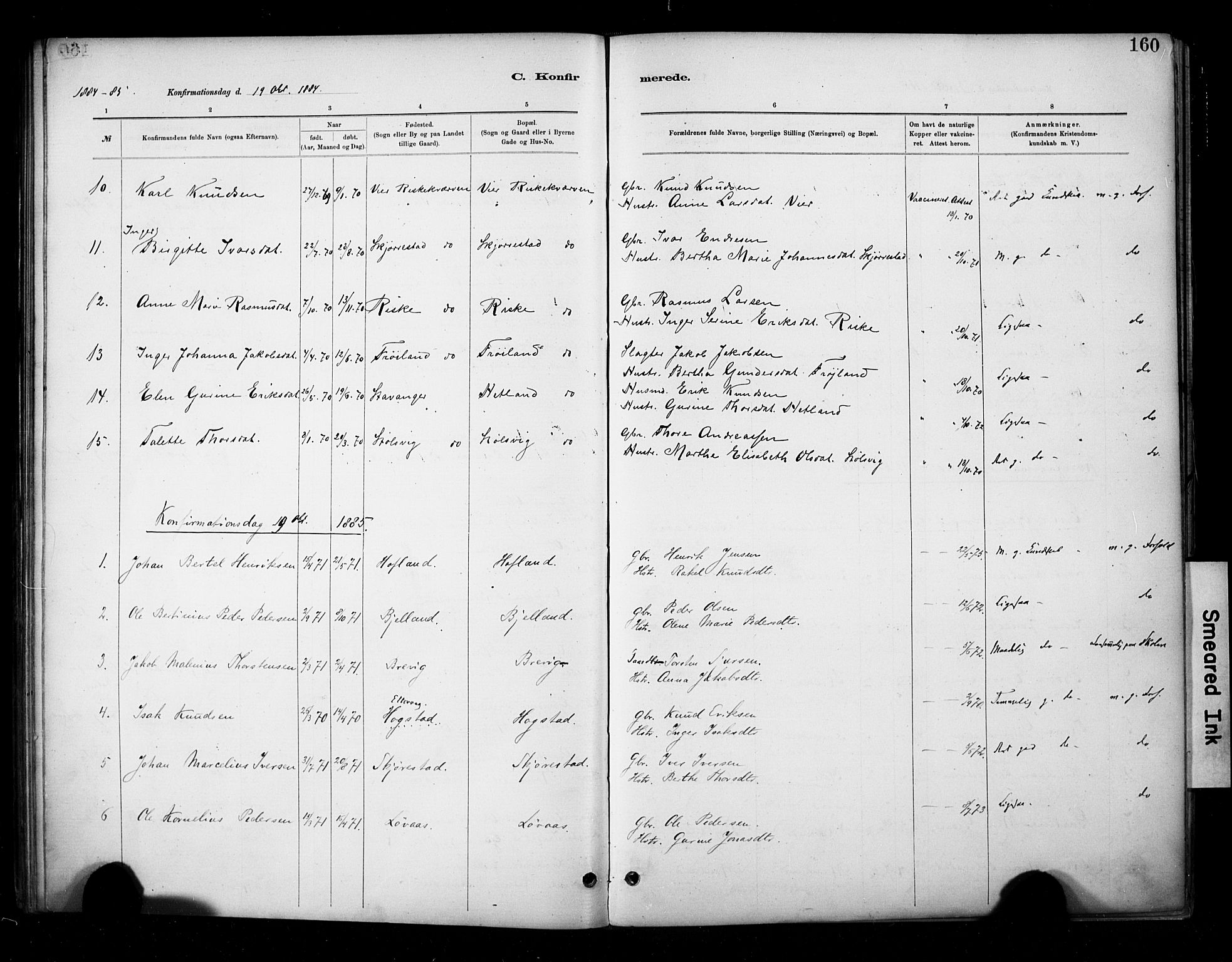Hetland sokneprestkontor, SAST/A-101826/30/30BA/L0010: Parish register (official) no. A 10, 1882-1925, p. 160
