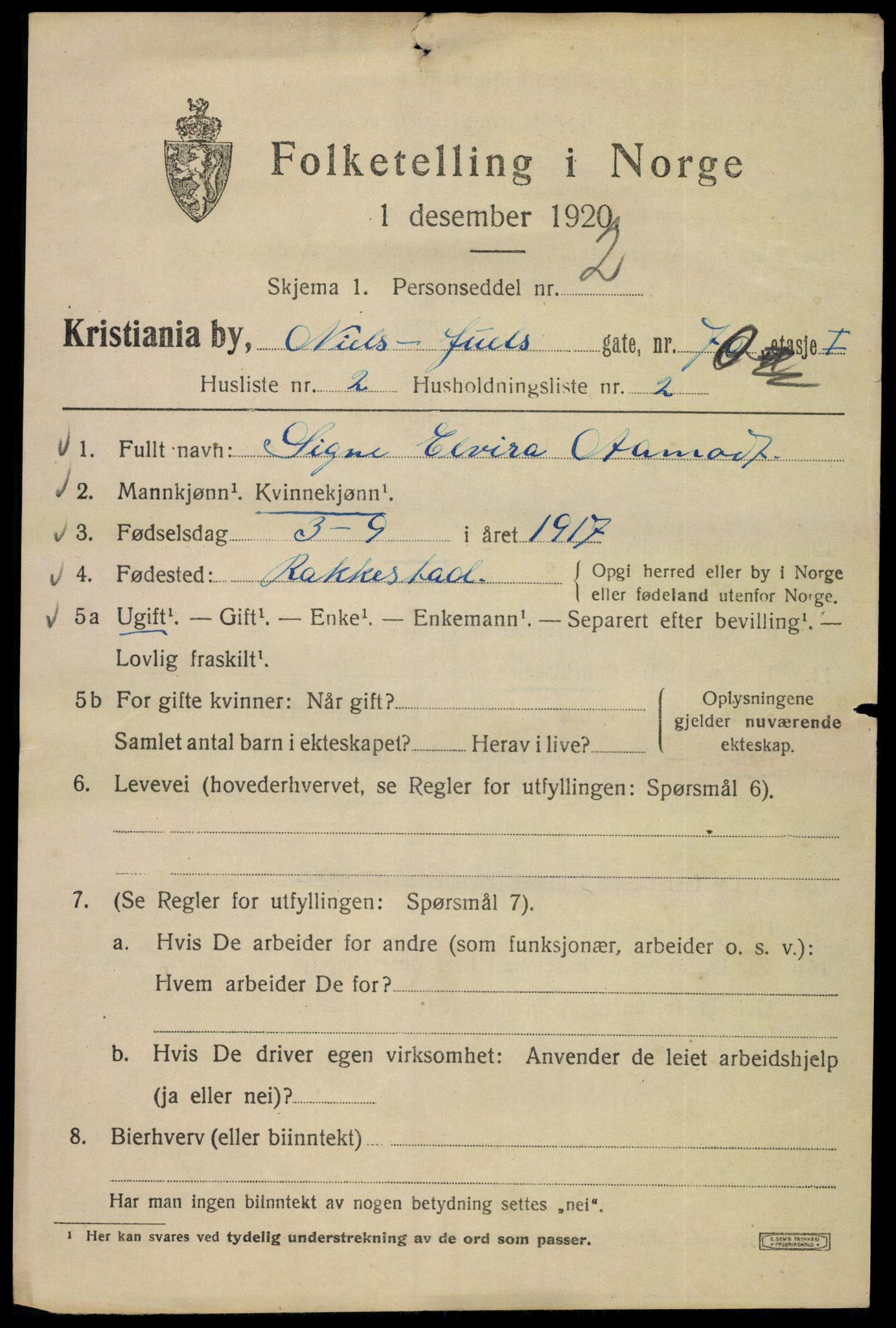 SAO, 1920 census for Kristiania, 1920, p. 417087